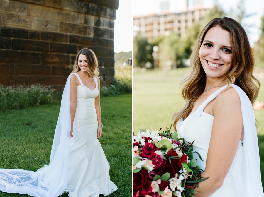 bridal portraits in red and green wedding