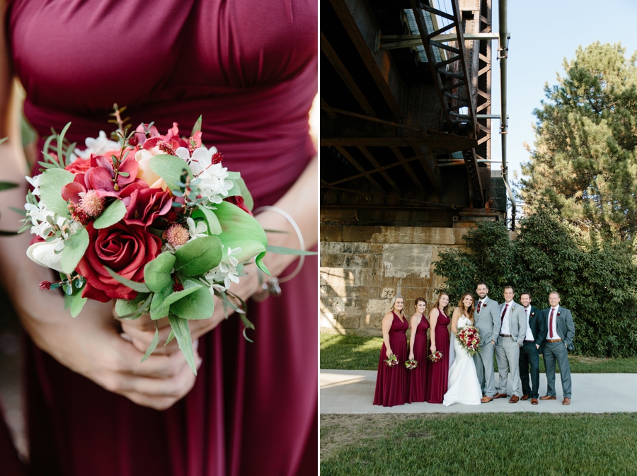 maroon and green wedding party