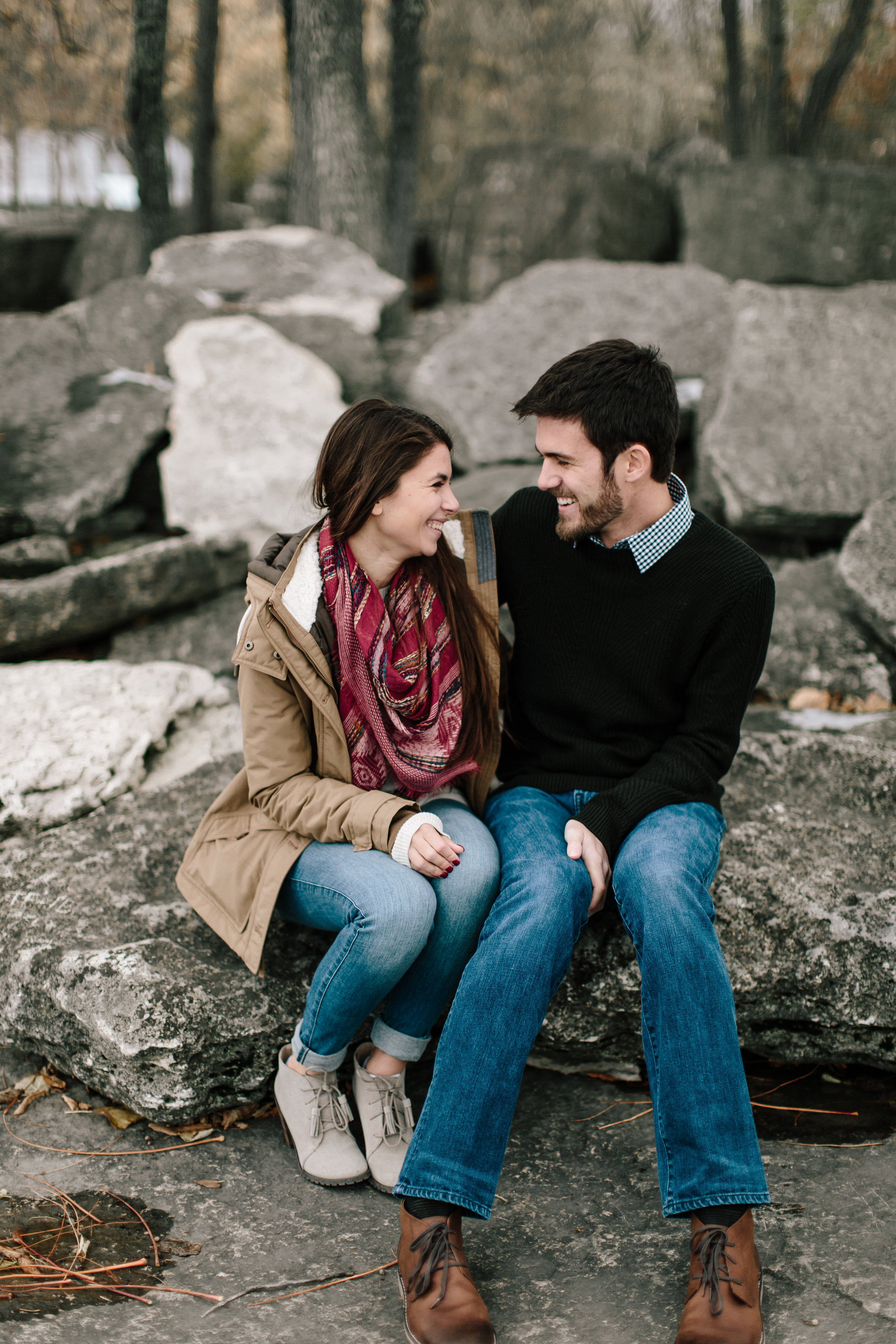 Winter engagement session on marblehead rocks