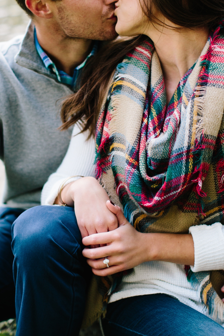 plaid scarf and engagement ring photography