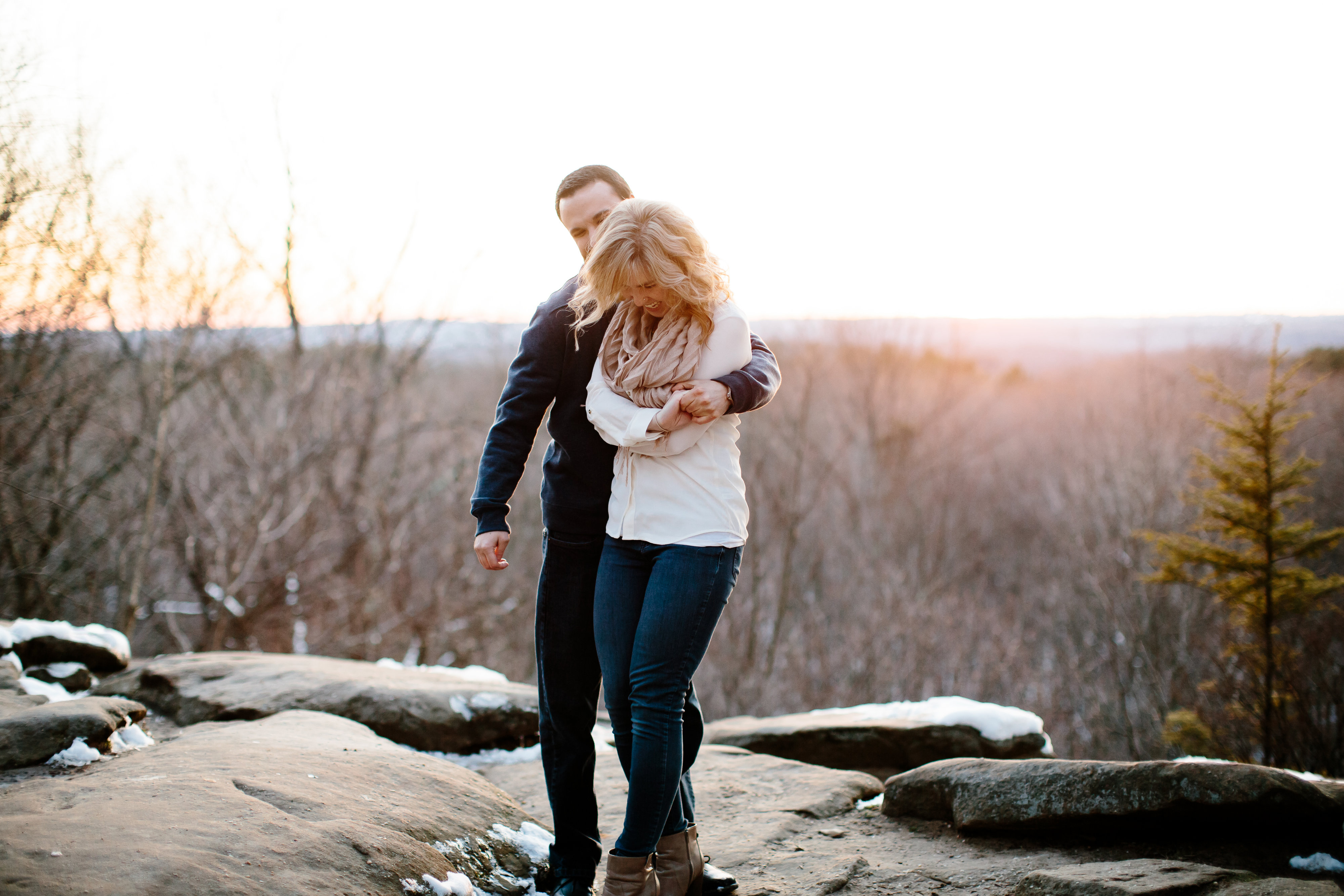 couple dancing during engagement session 