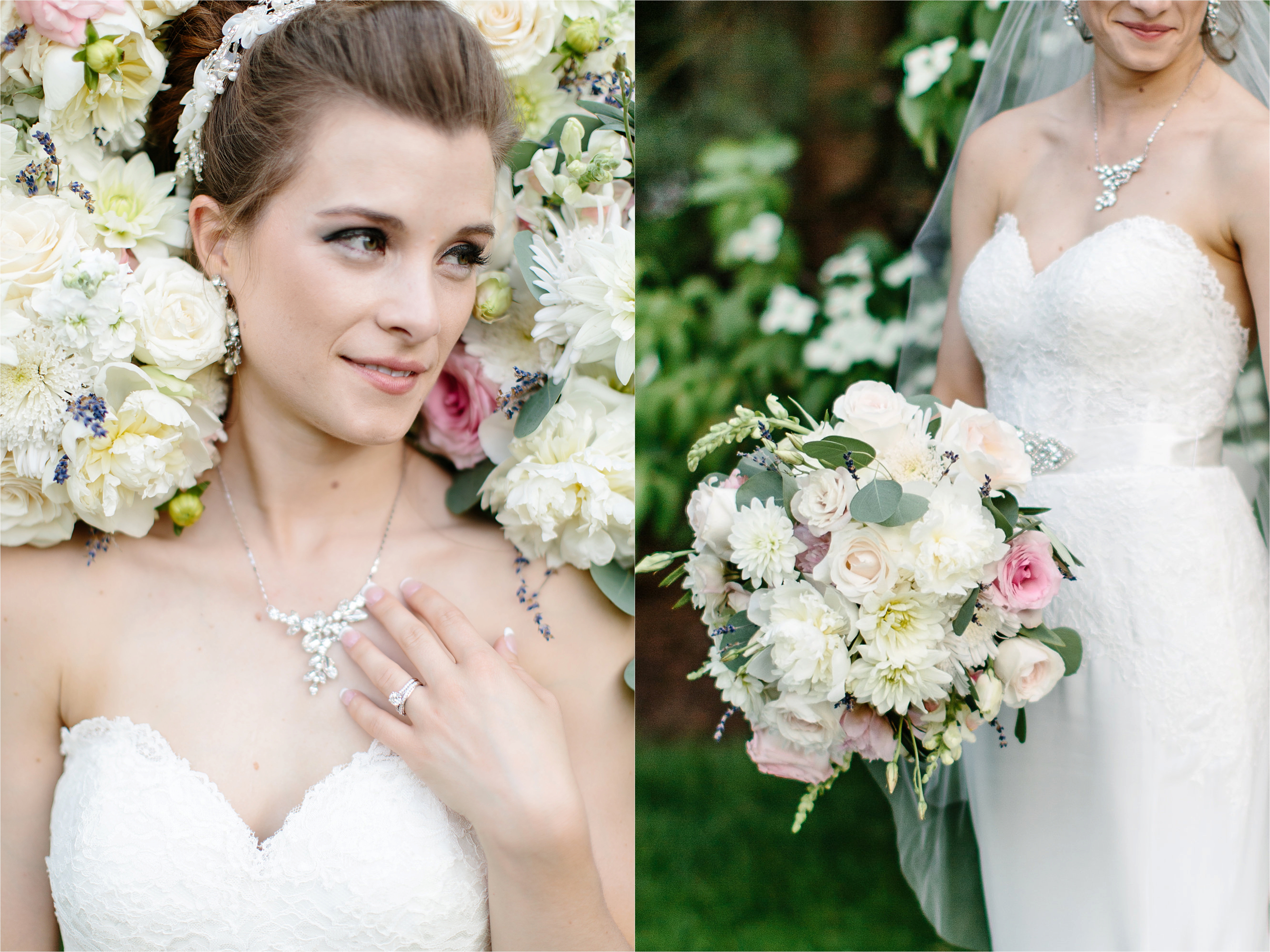romantic and whimsical pink and white wedding bouquet
