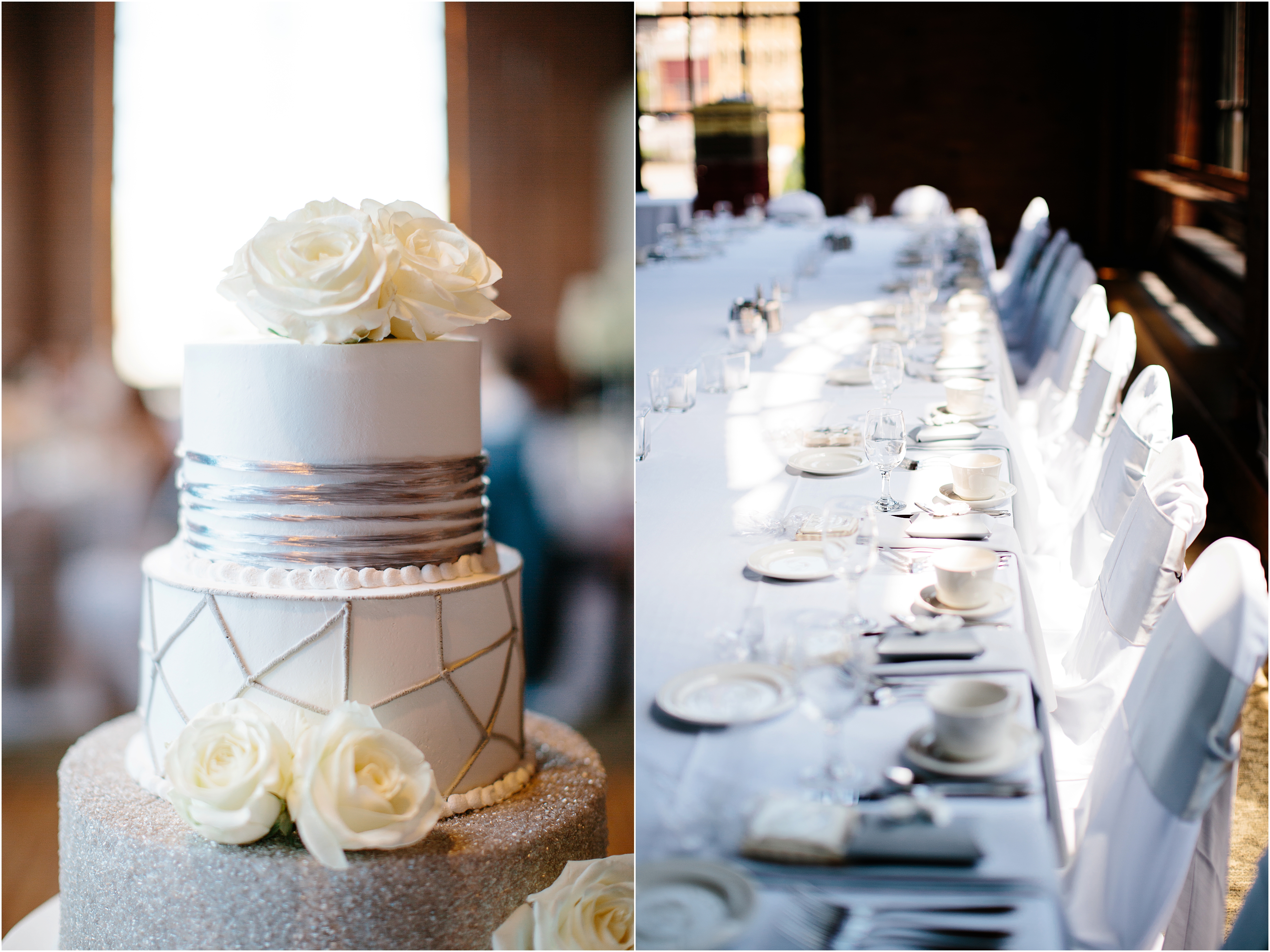 silver and white wedding cake 