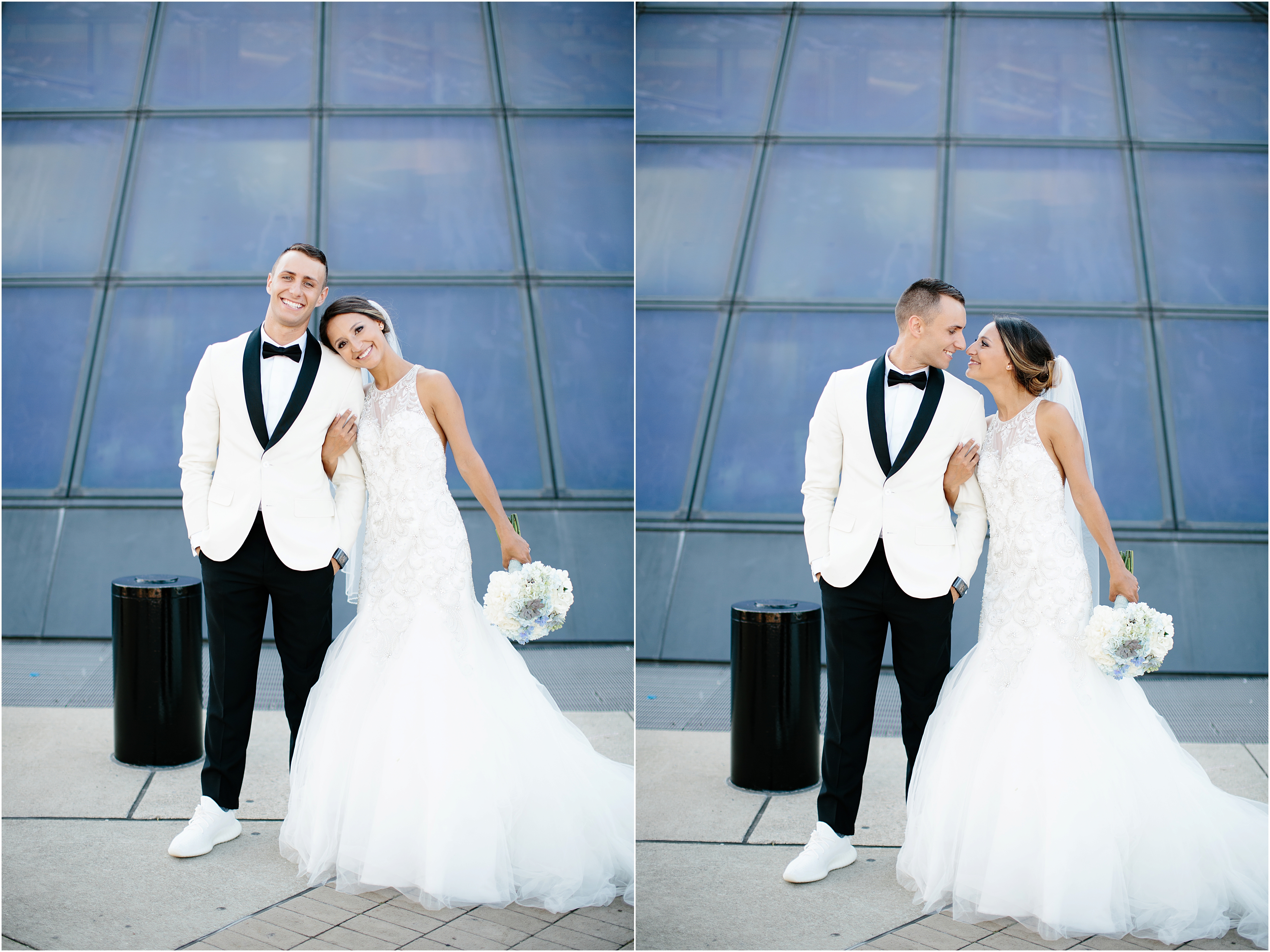 Nautical wedding in front of Cleveland Rock Hall of Fame