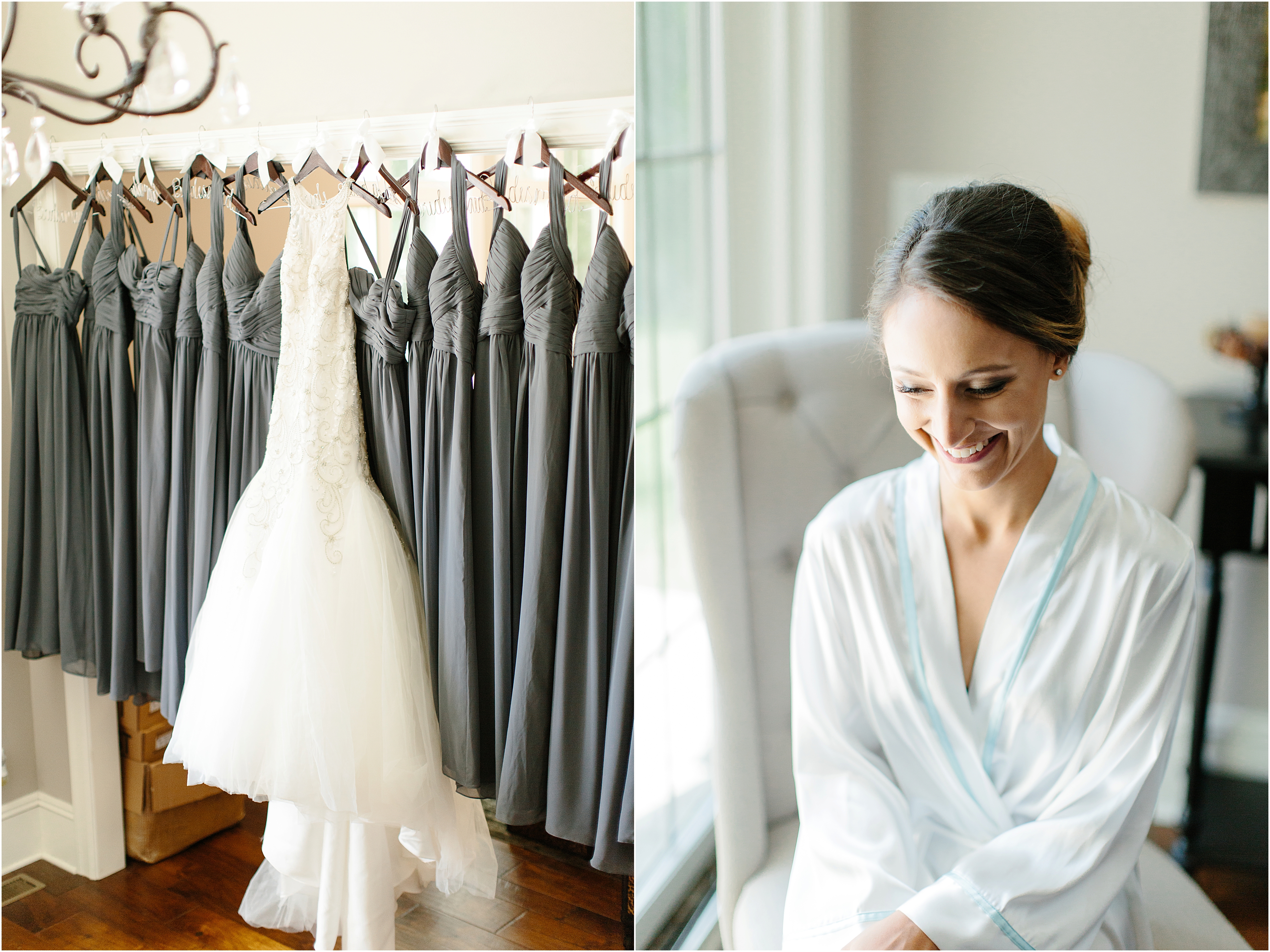 Gray and white bridesmaid dresses