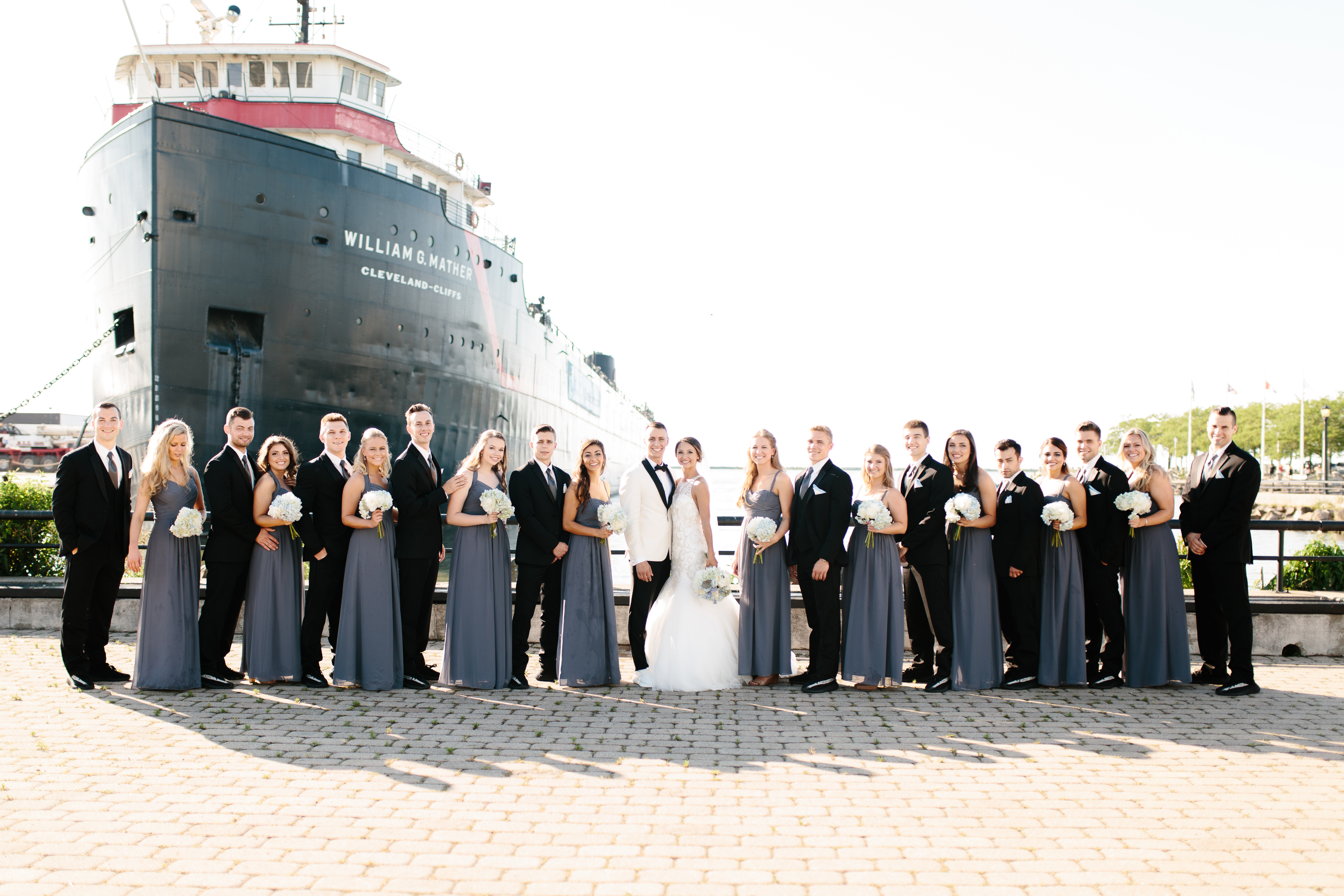 waterfront wedding party portrait in Cleveland 