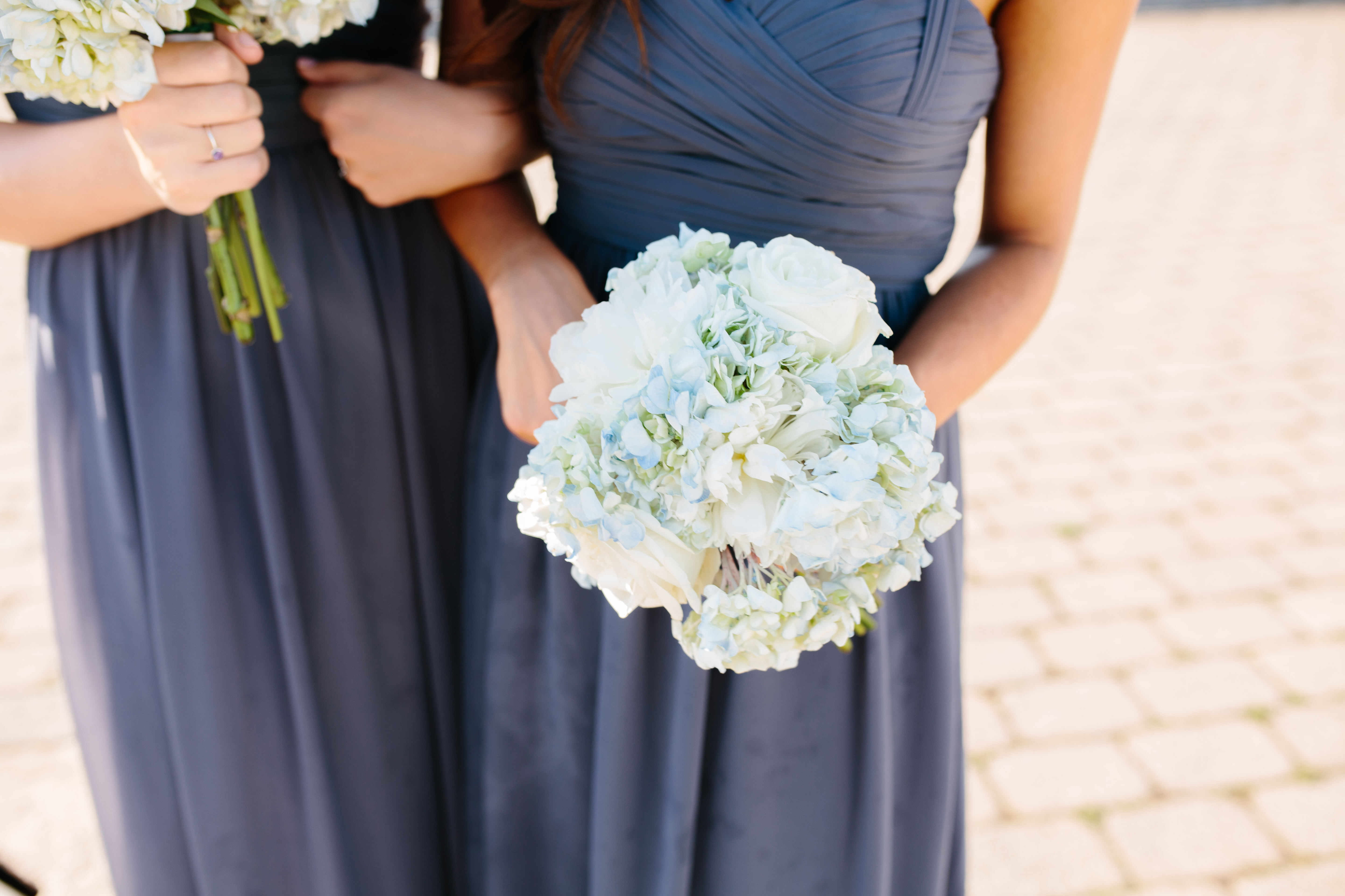 Blue and white hydrangea wedding bouquets 