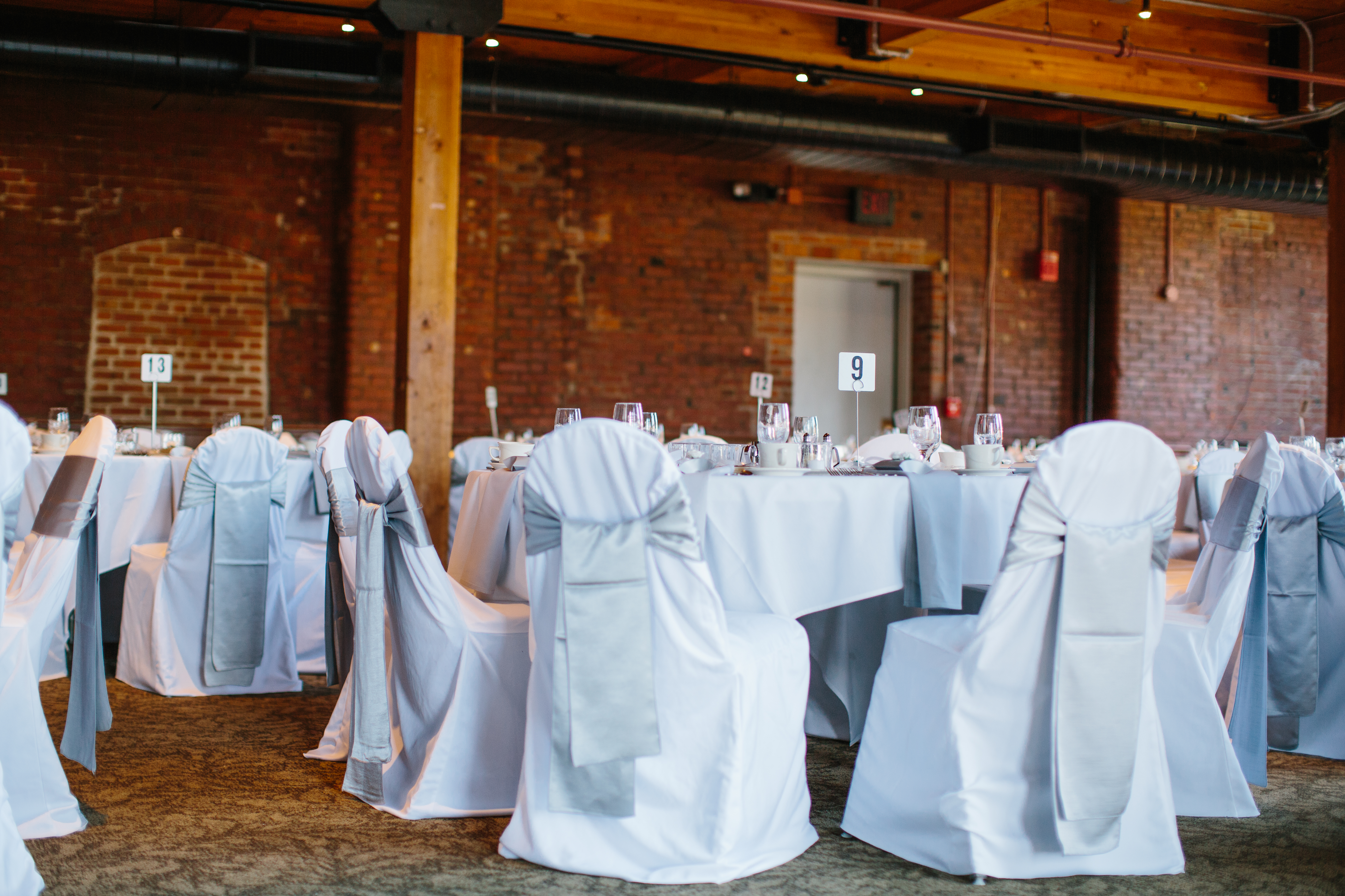 grey and white wedding in industrial space