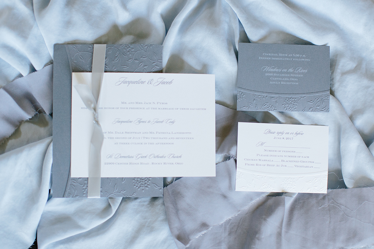 Grey and blue wedding invitation 