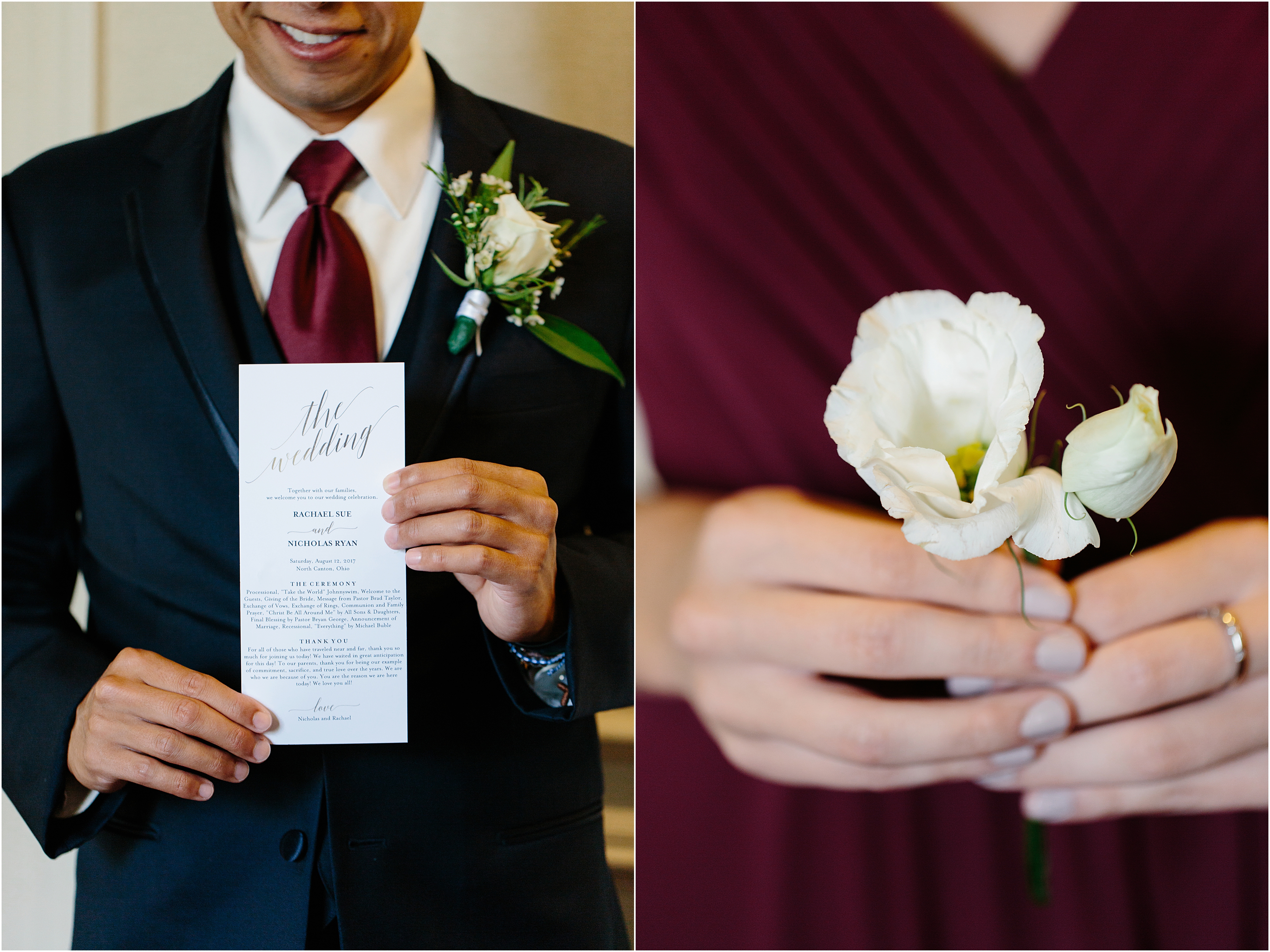 Maroon and Navy wedding details 