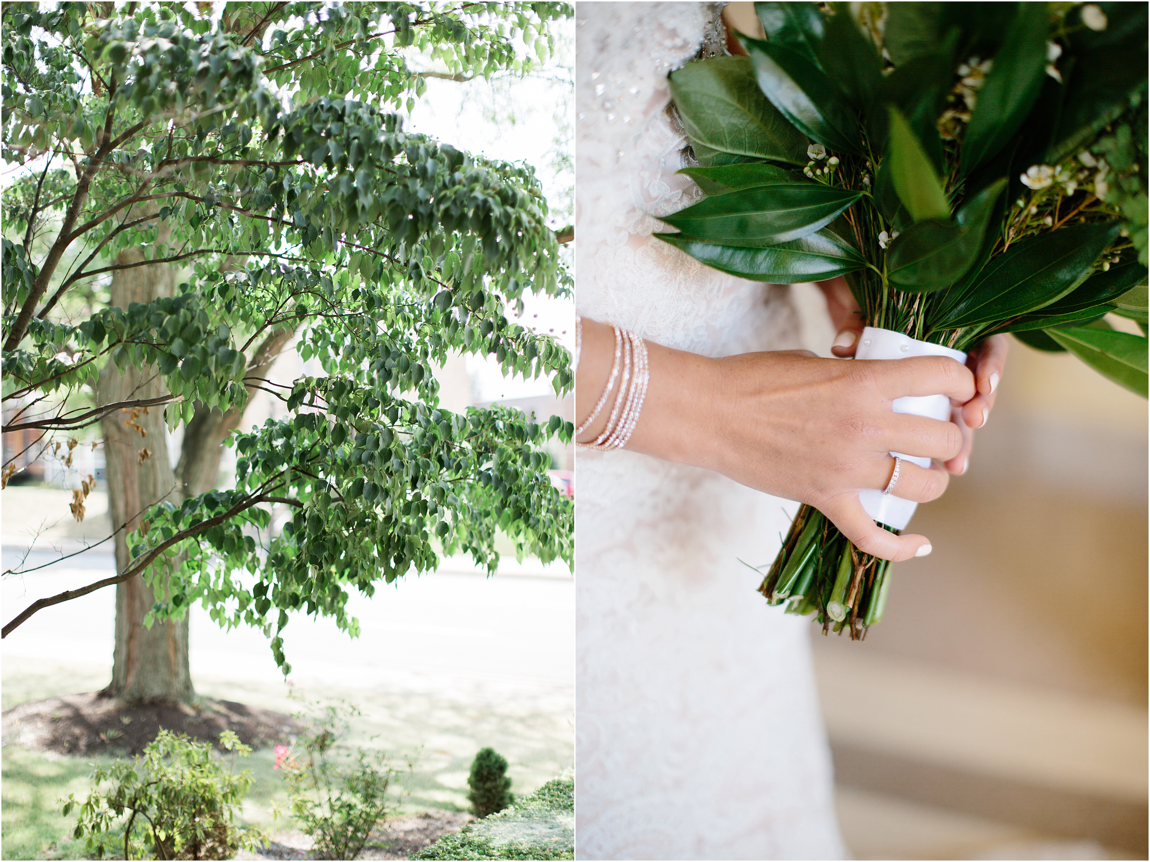 Green and white bridal wedding details