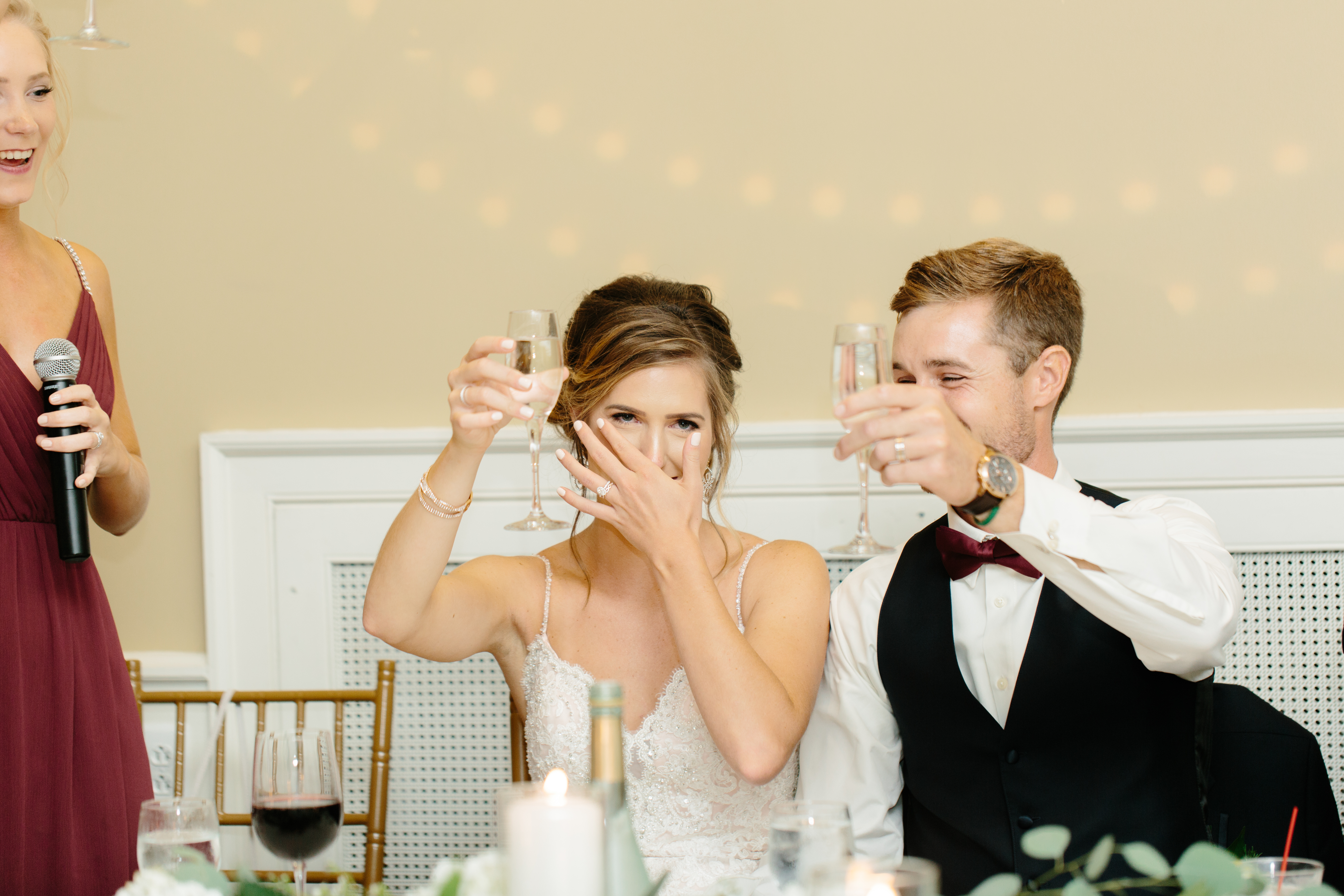 Bride cries during toasts at the Historic Onesto Lofts