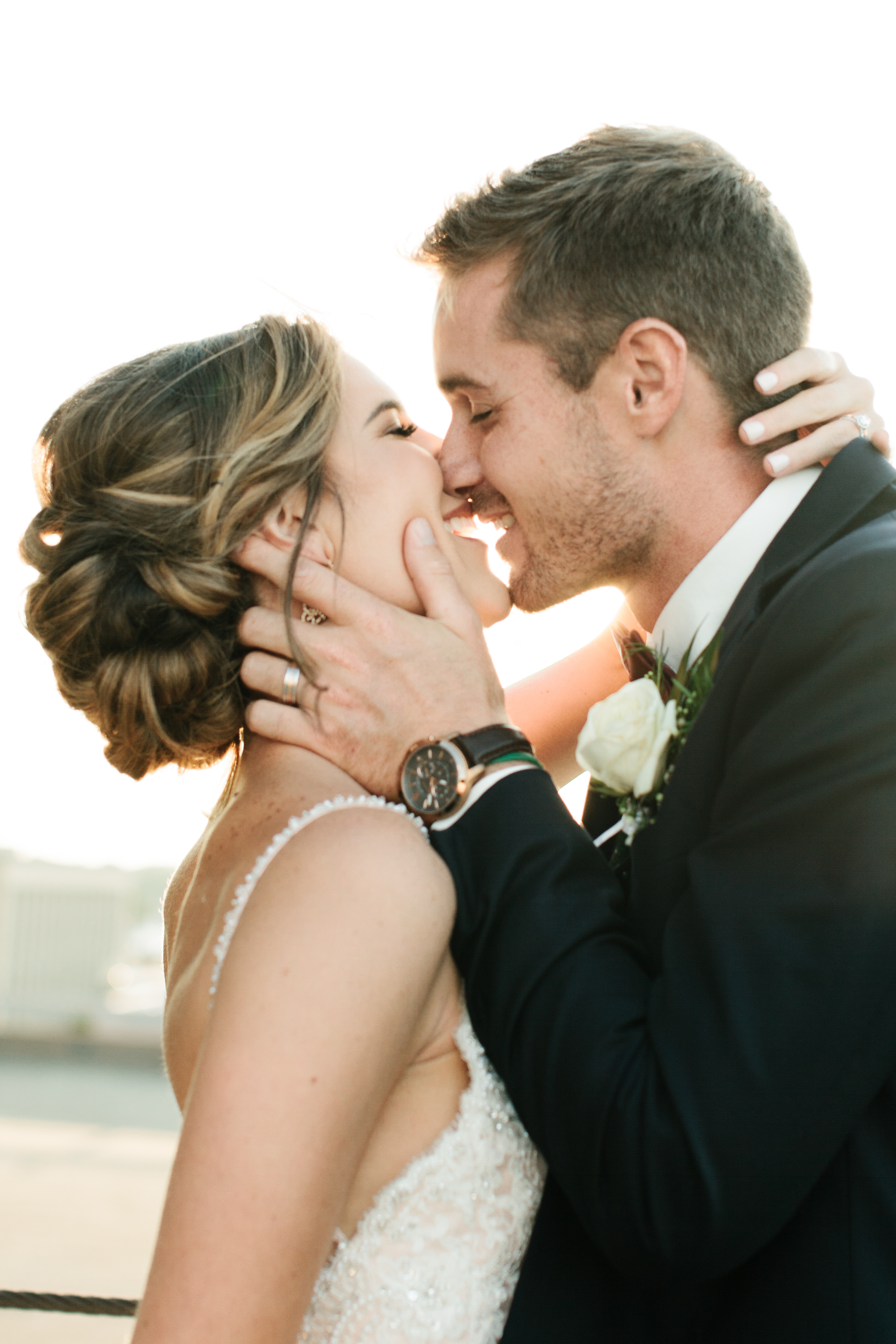 rooftop bride and groom wedding portraits in cleveland ohio