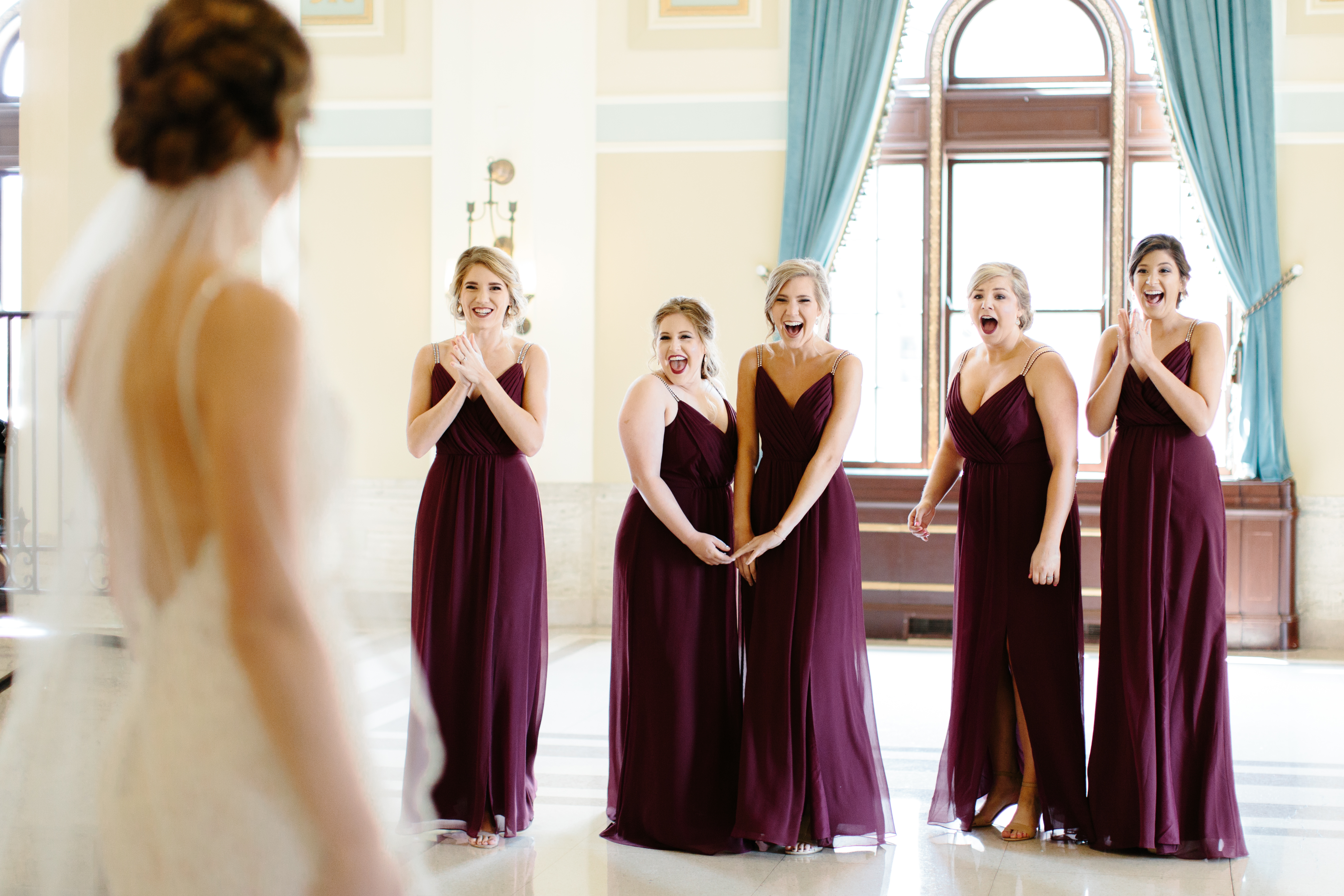 First look with bridesmaids at Canton Onesto