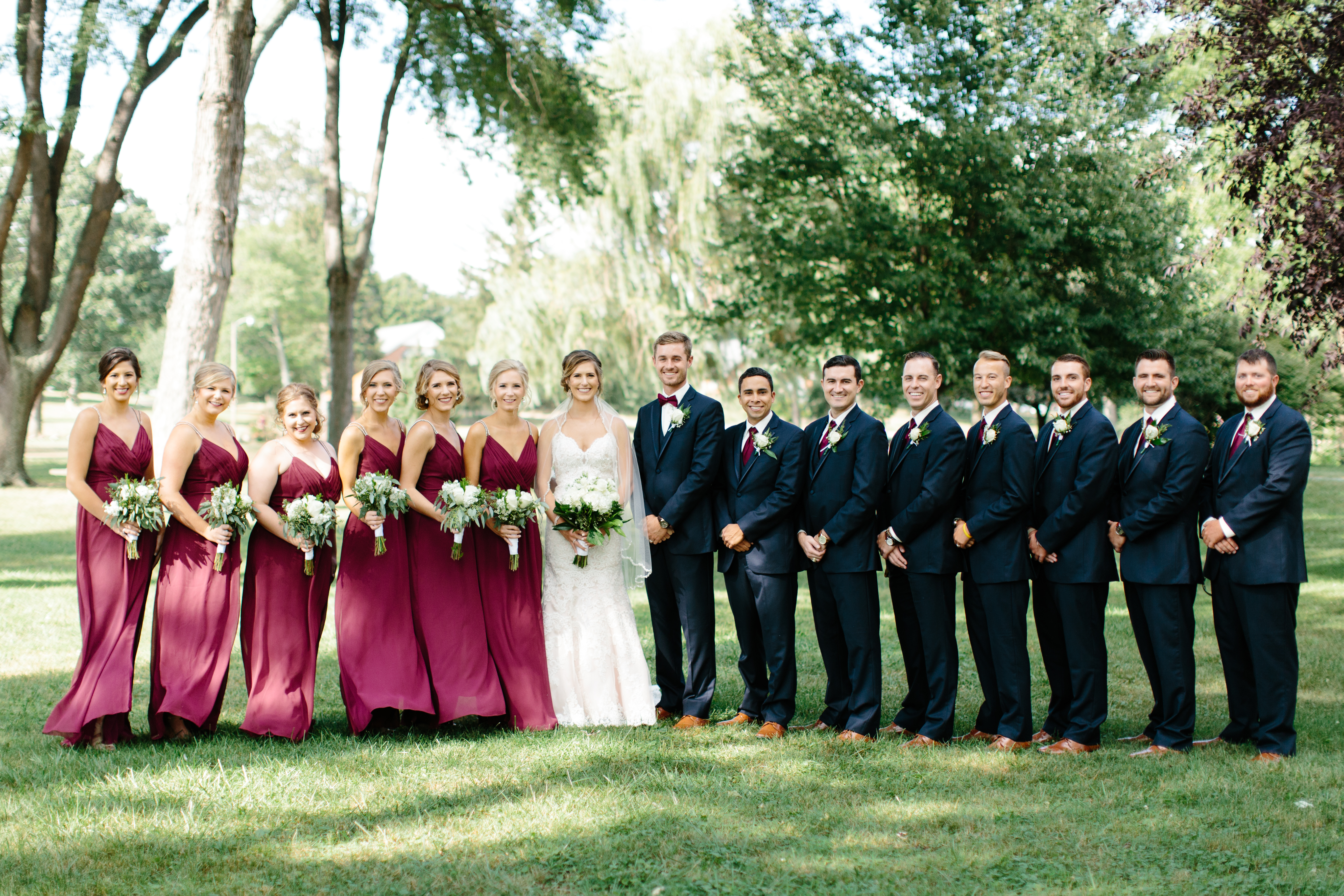 Maroon and Navy wedding party at Price Park In Canton