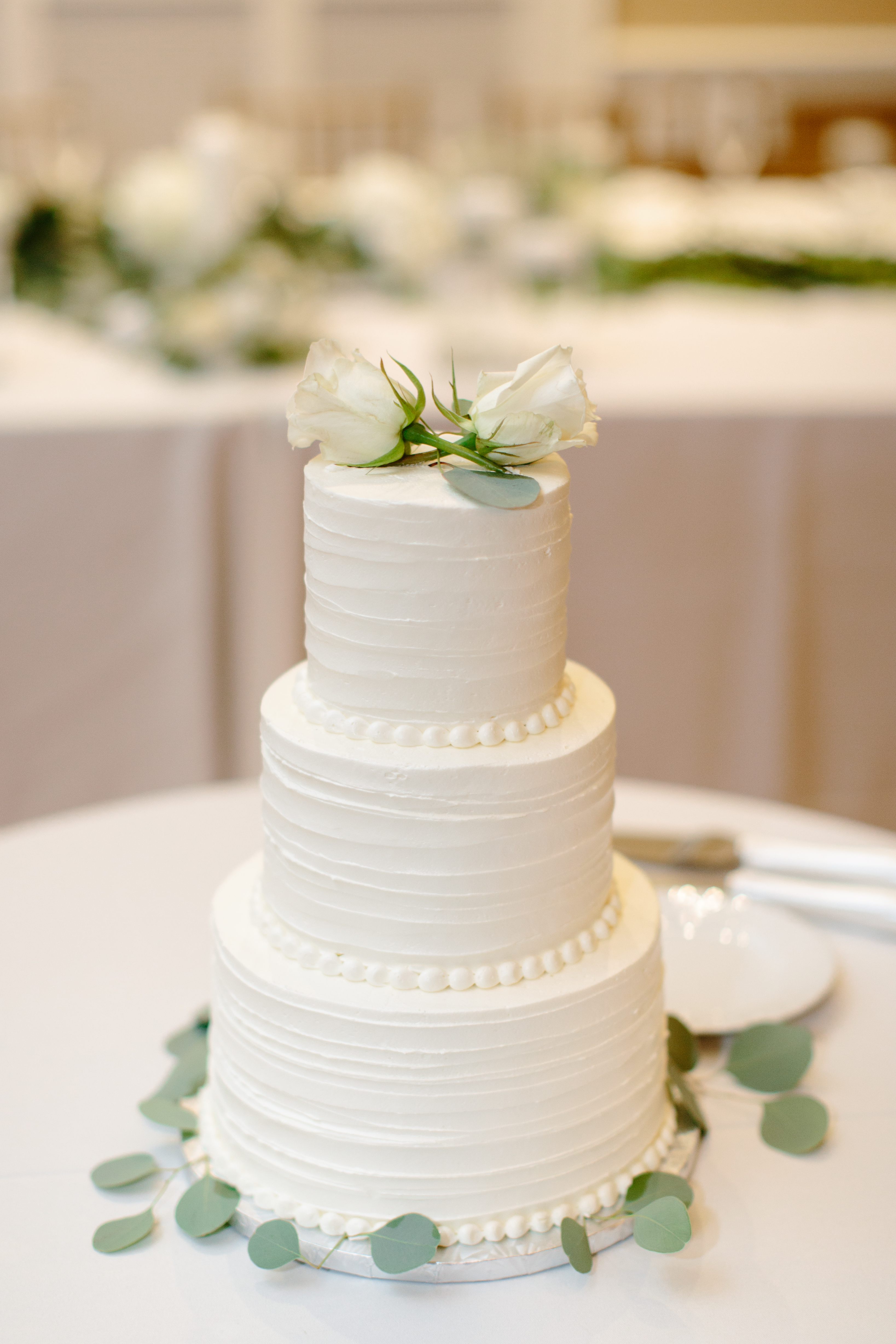 Simple romantic 3 tier white wedding cake