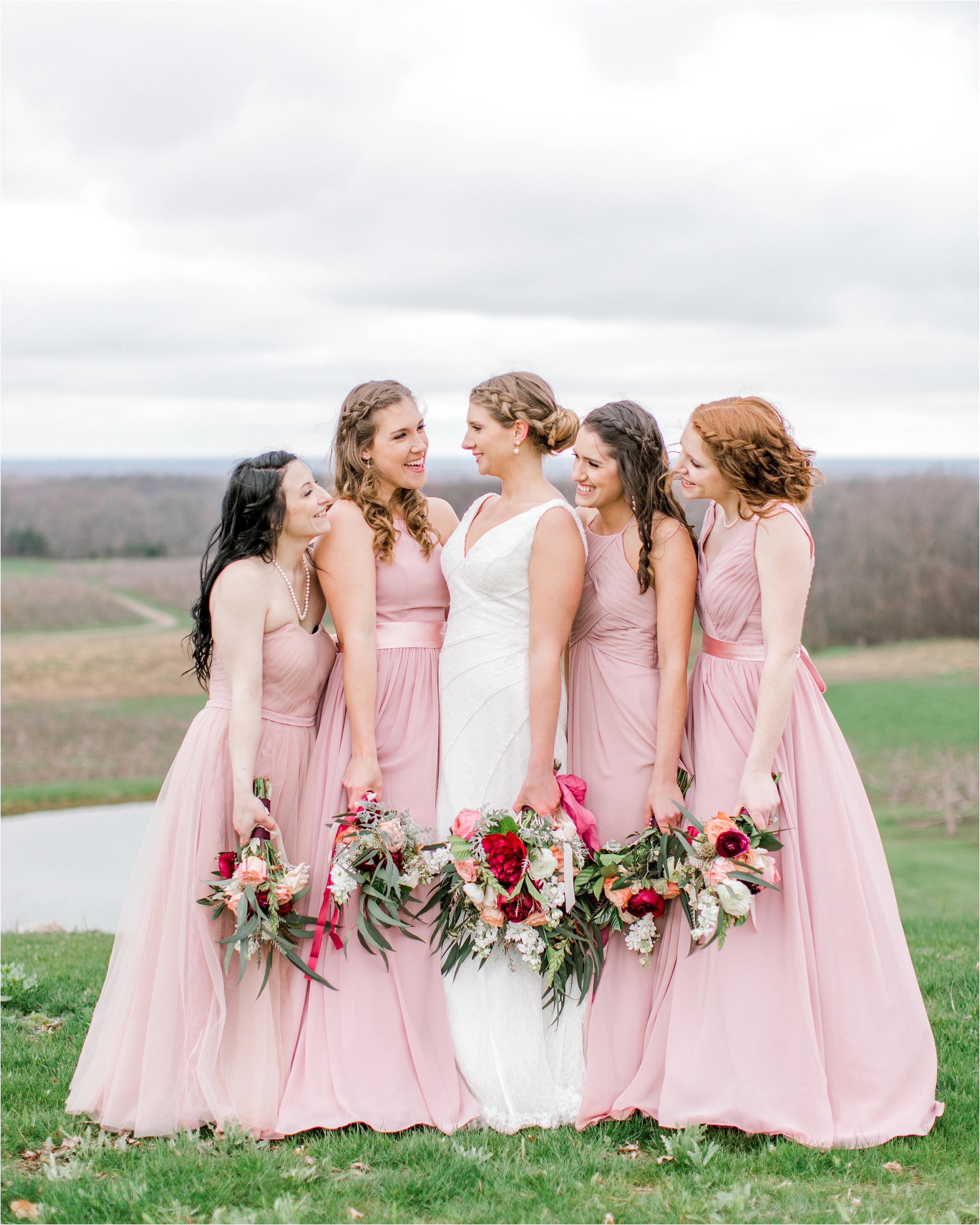 pink bridesmaid dresses at Mapleside Farms