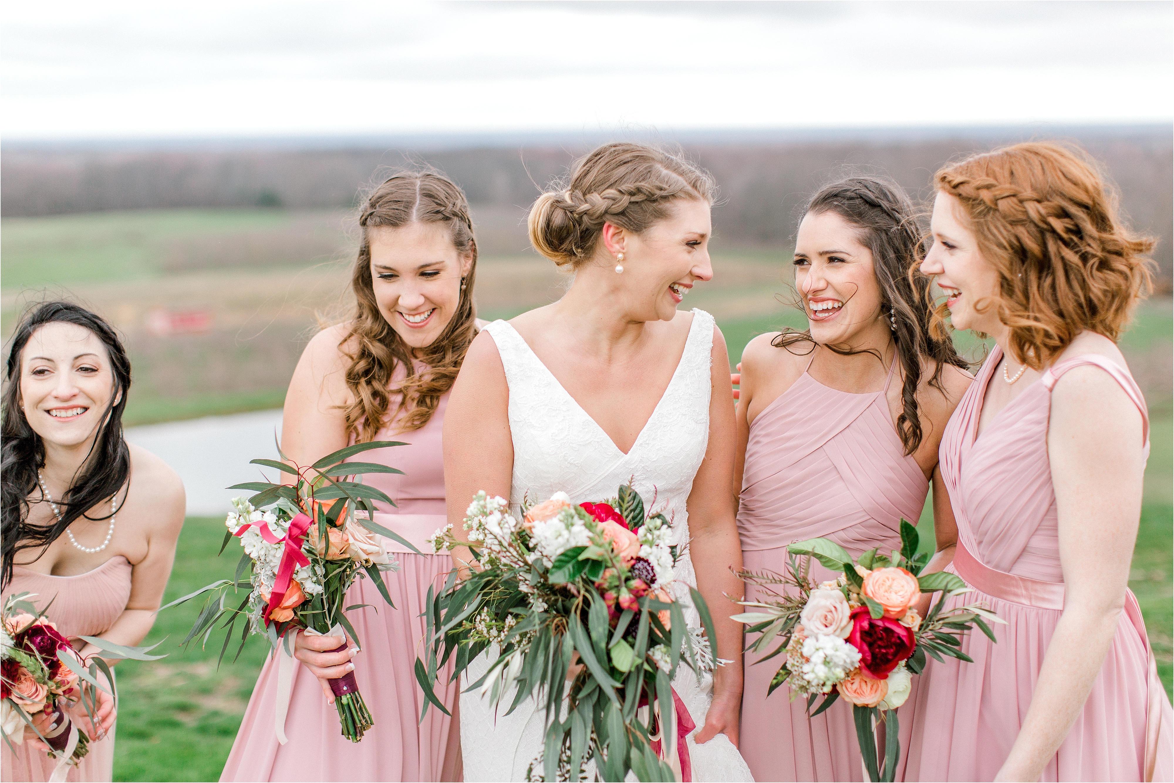 pink bridesmaid dresses at  mapleside farms