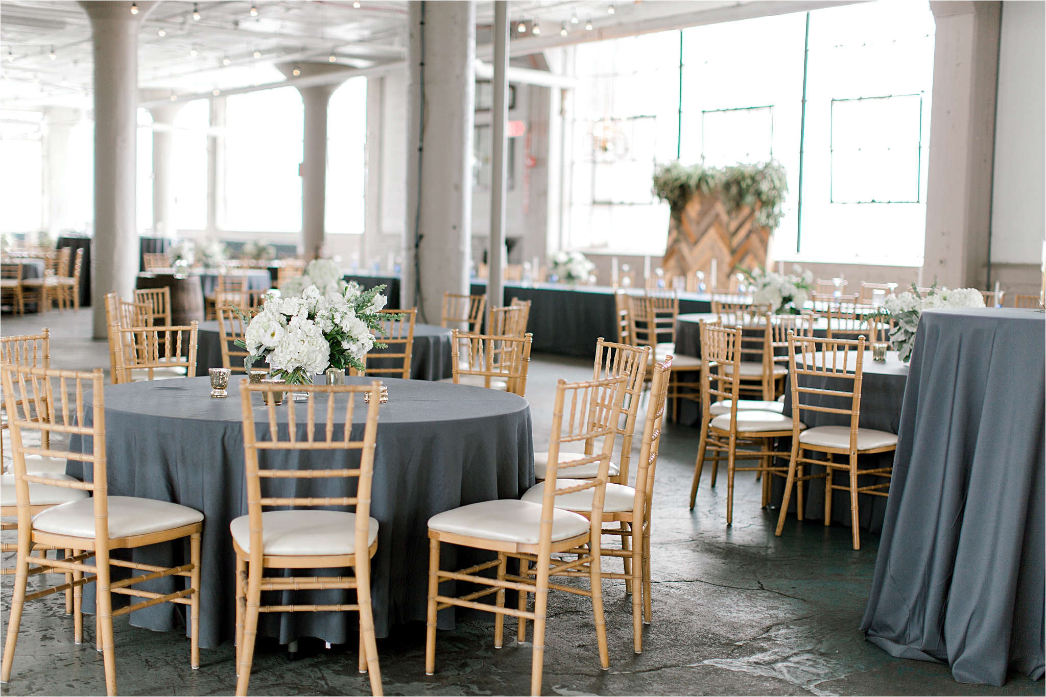 grey and neutral wedding at the cleveland wedding venue lake erie building
