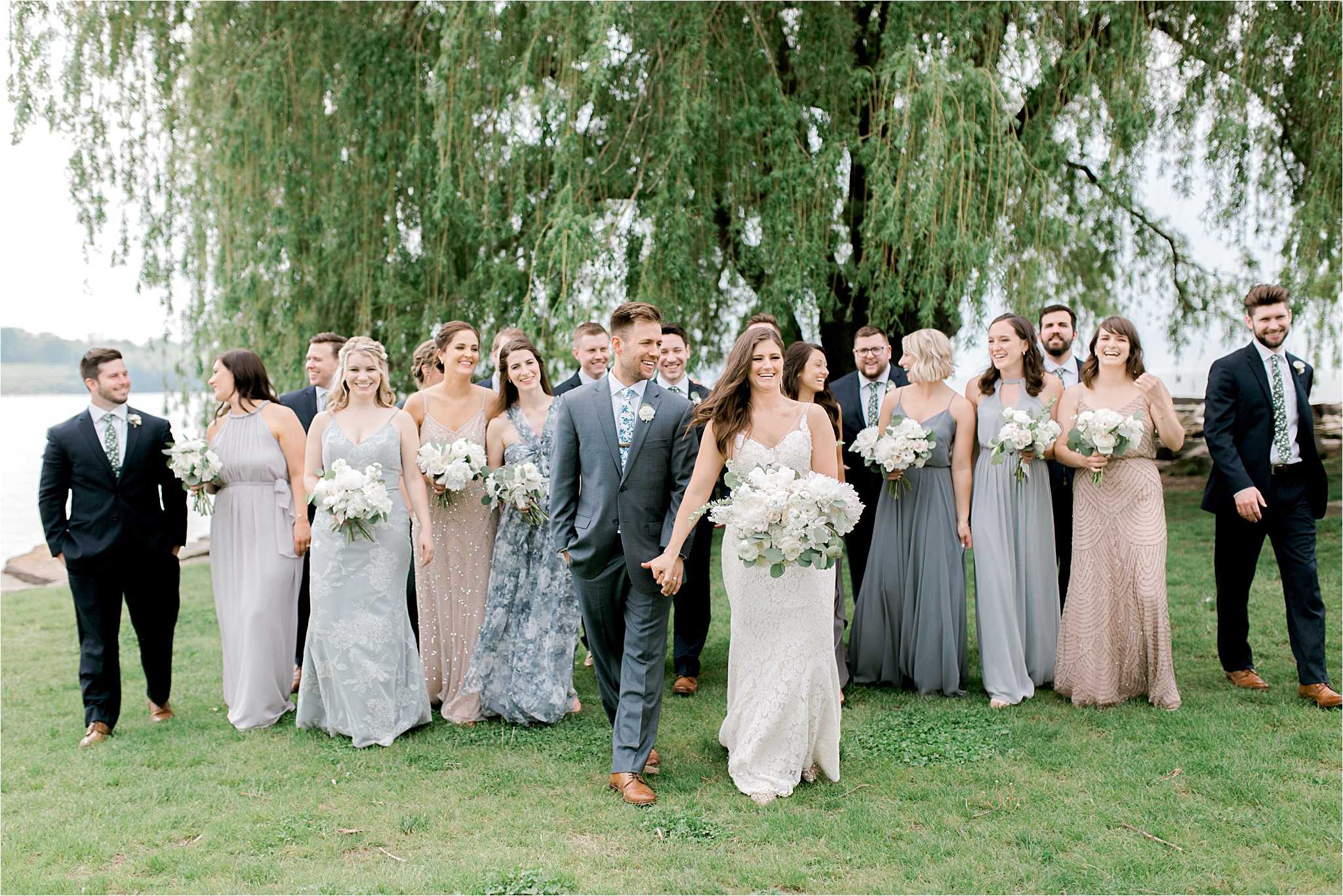 blue and neutral cleveland wedding at Edgewater Park