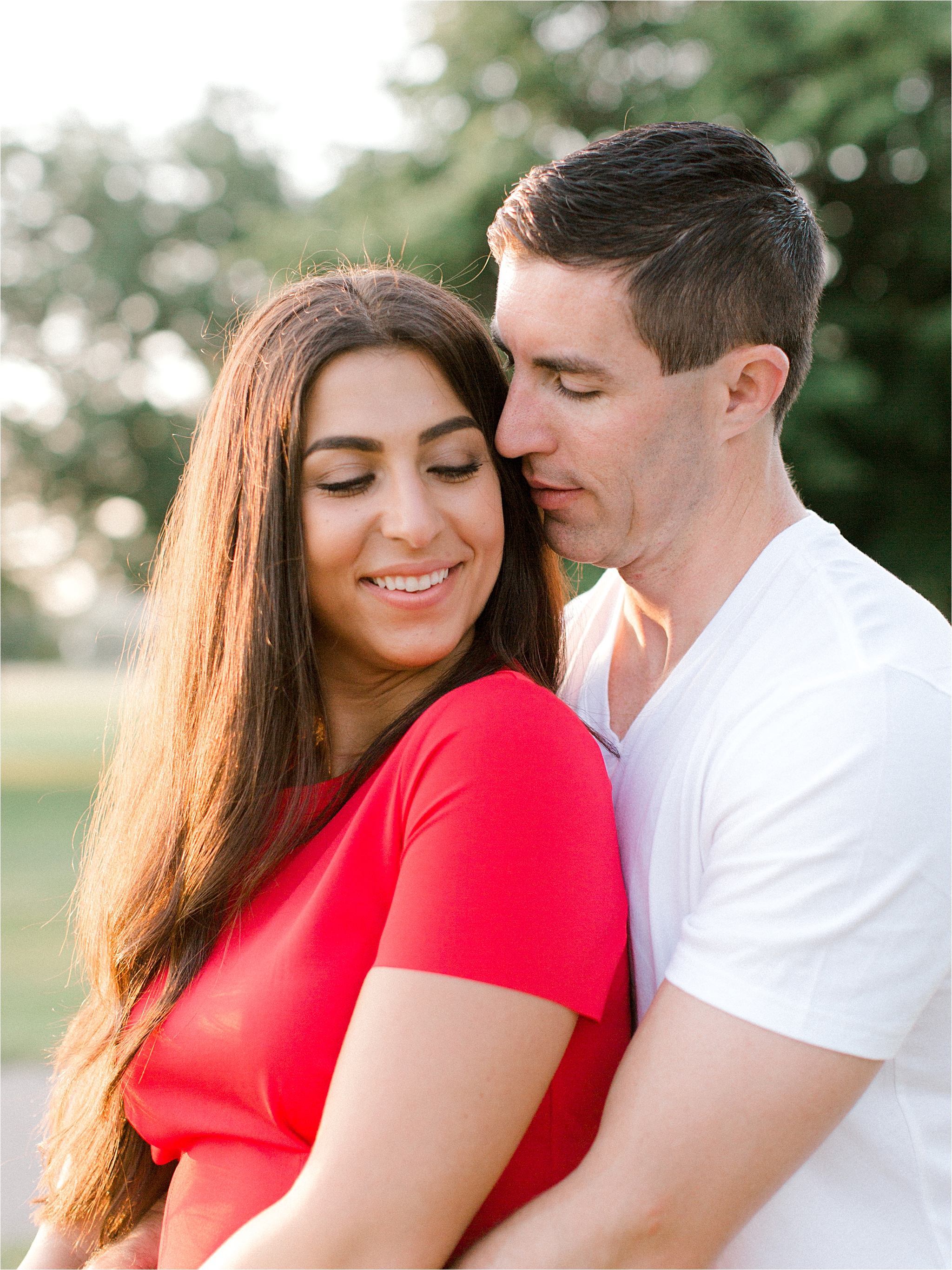 red dress engagement session at Cleveland engagement session