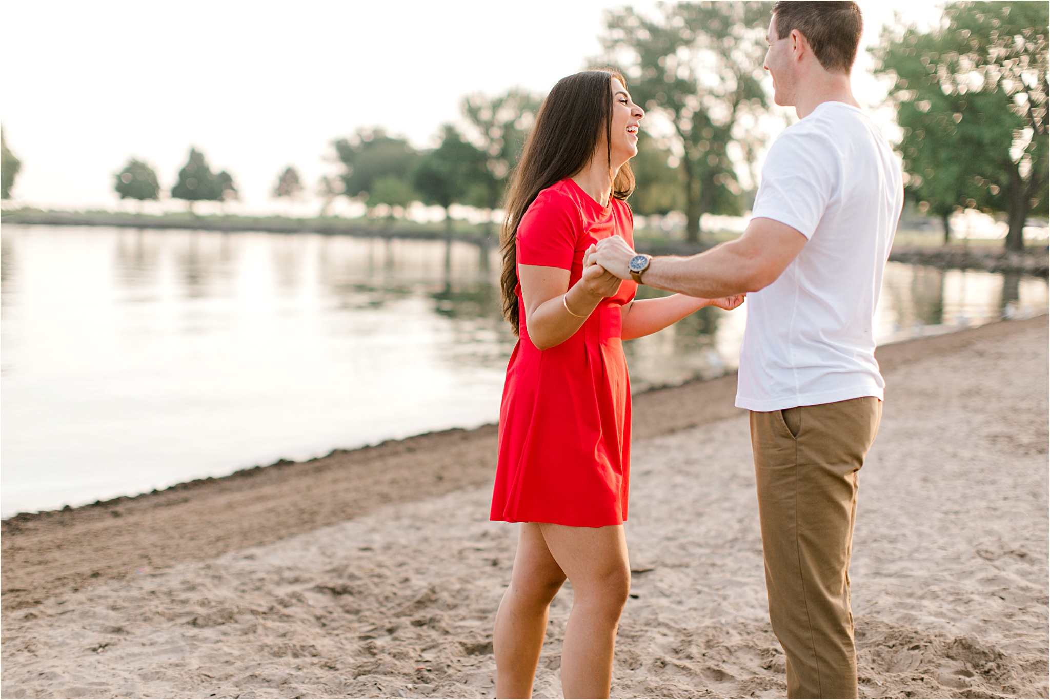 beach engagement session in cleveland ohio on lake erie