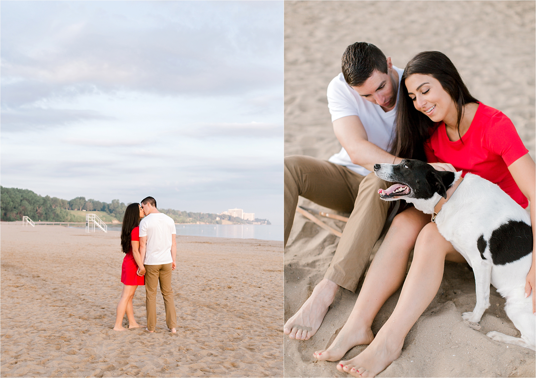 beach engagement session in a red dress by Austin & Rachel Photography