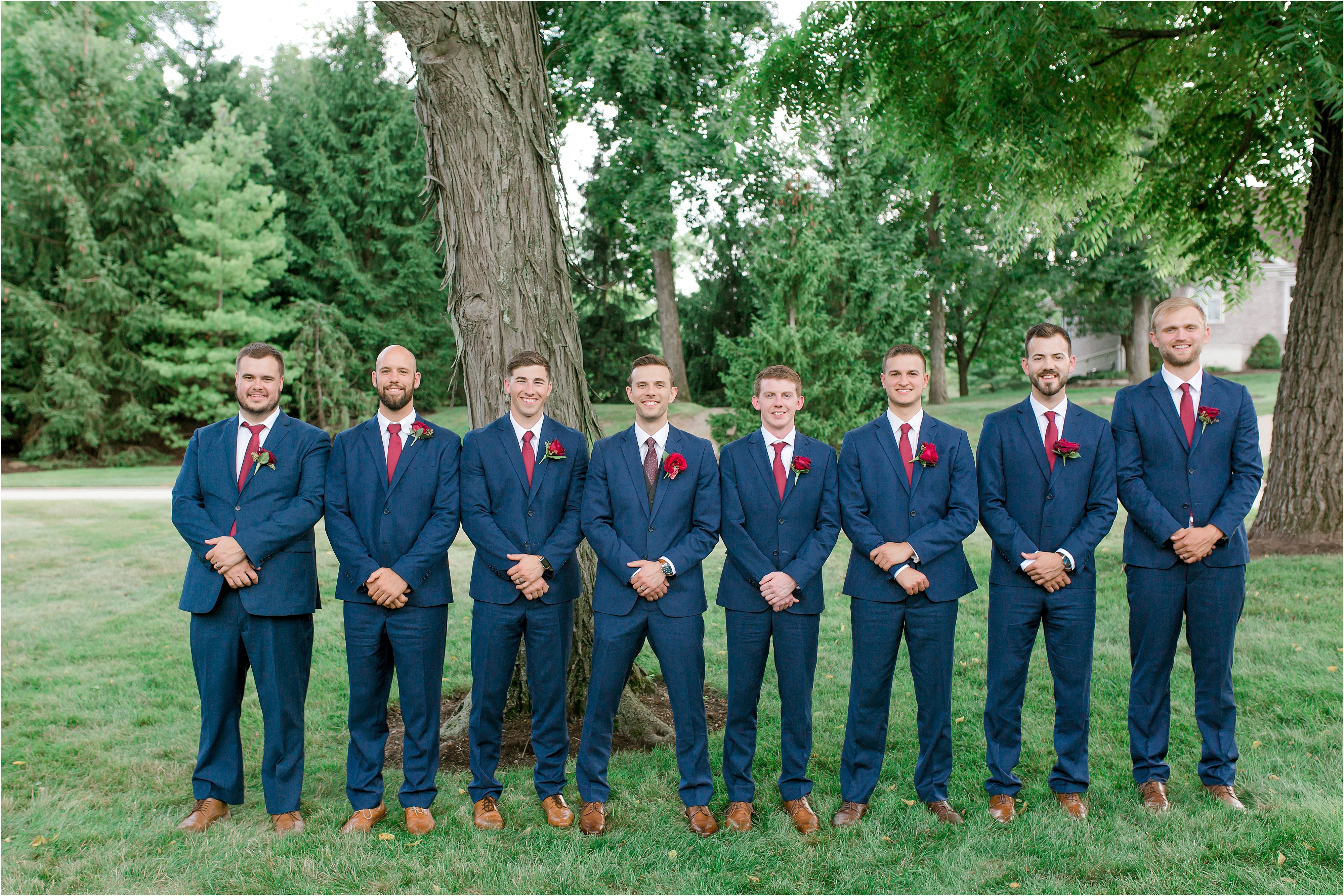 navy and wine red groomsmen attire at cleveland wedding 