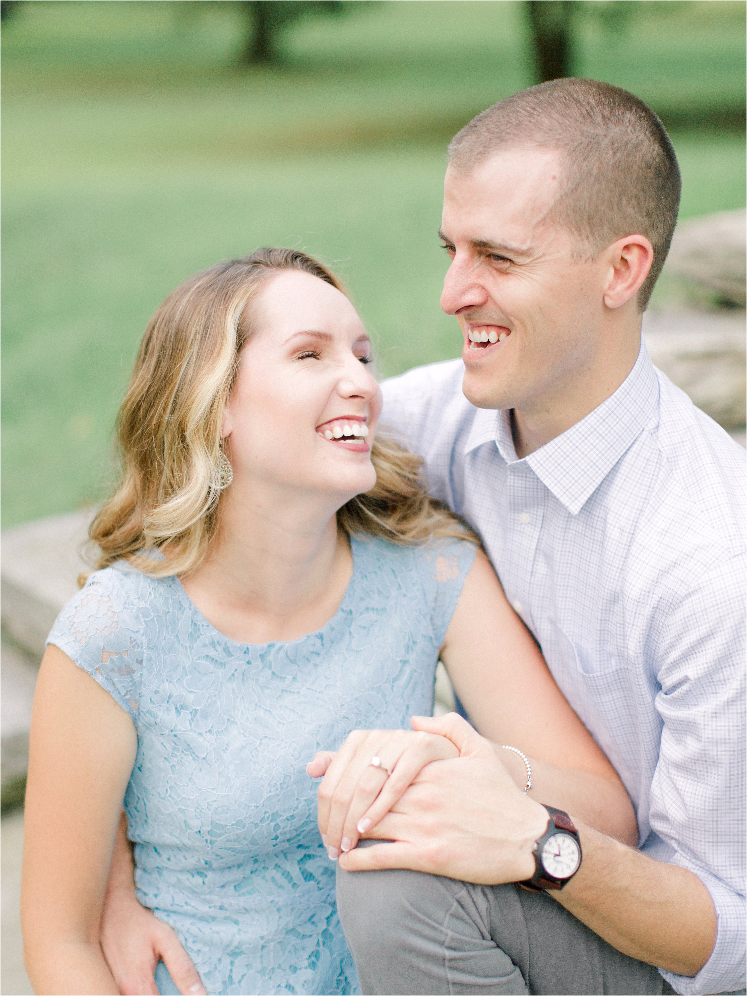 couple laughing during columbus engagement session