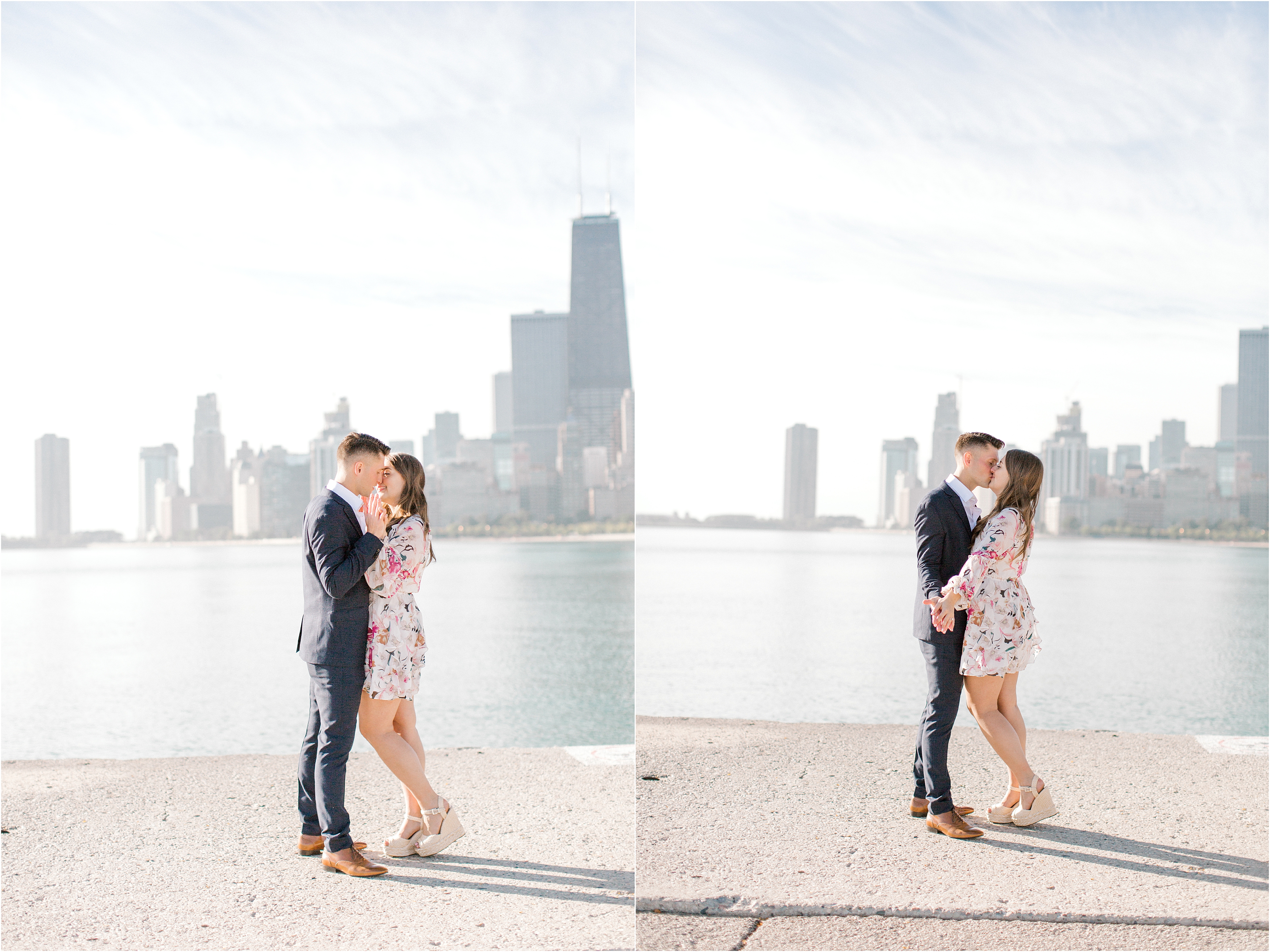 lincoln park engagement session in front of chicago city skyline