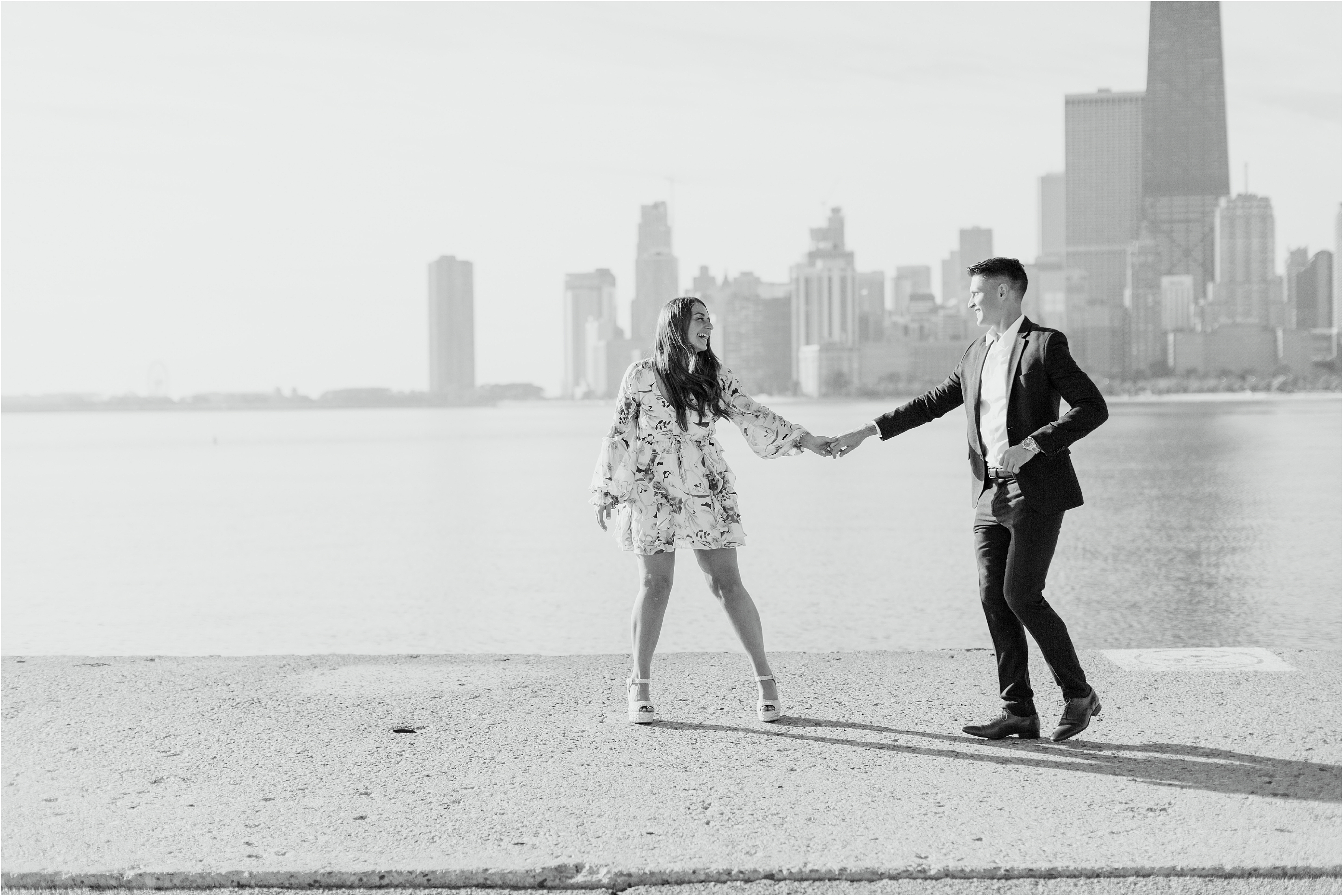 chicago city skyline engagement session by chicago wedding photographers