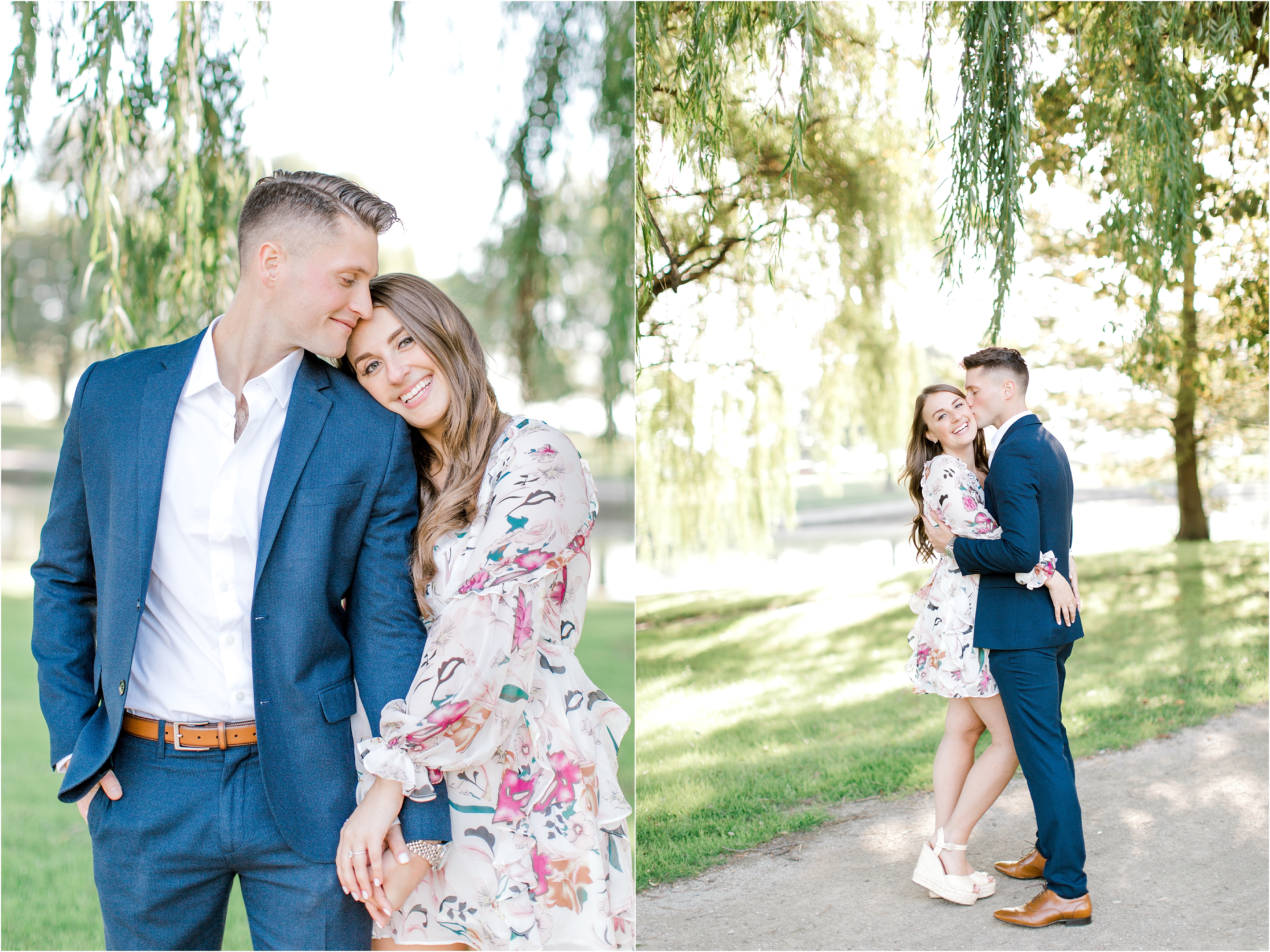 lincoln park engagement session under weeping willow trees