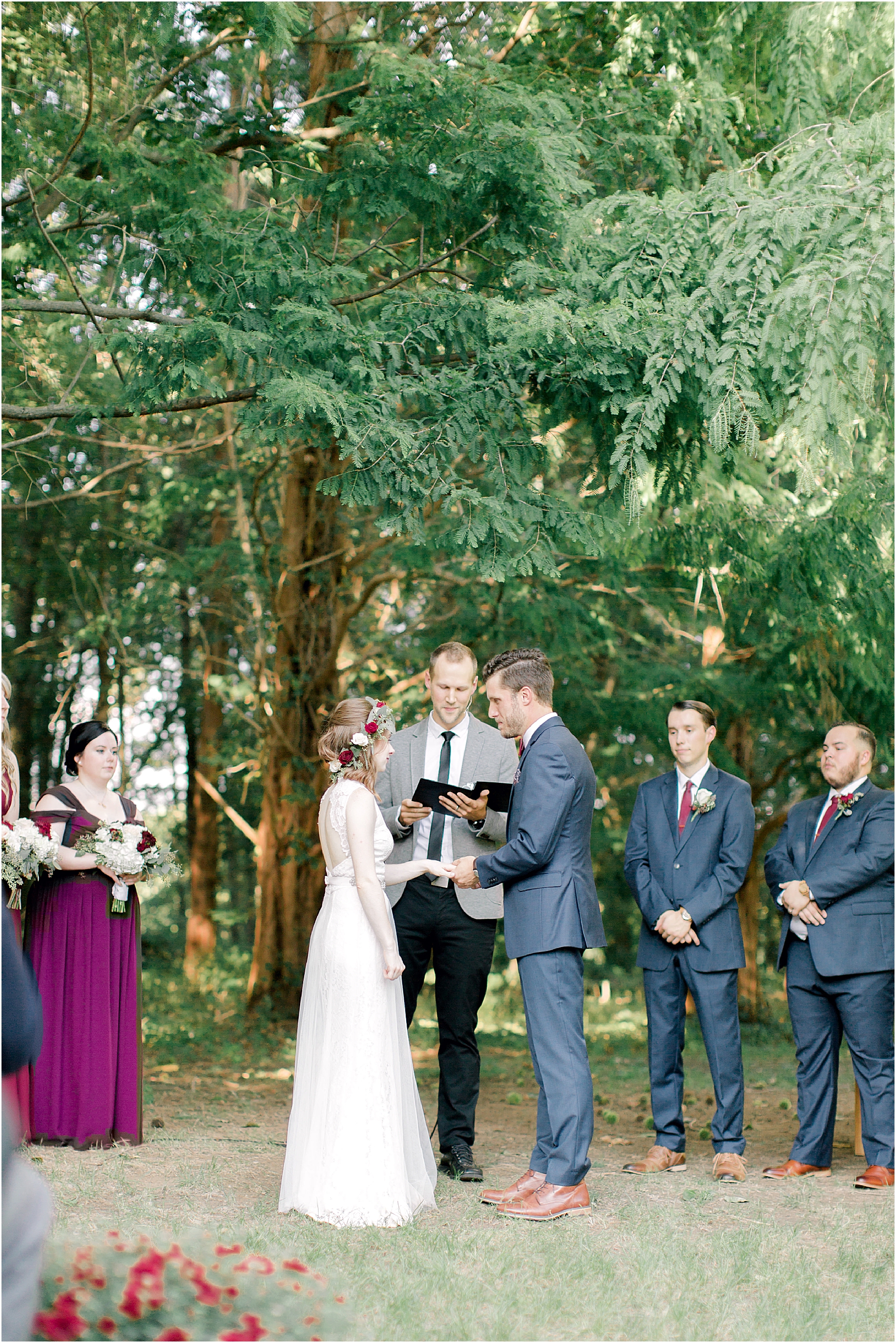 romantic wedding under the trees at midwest wedding