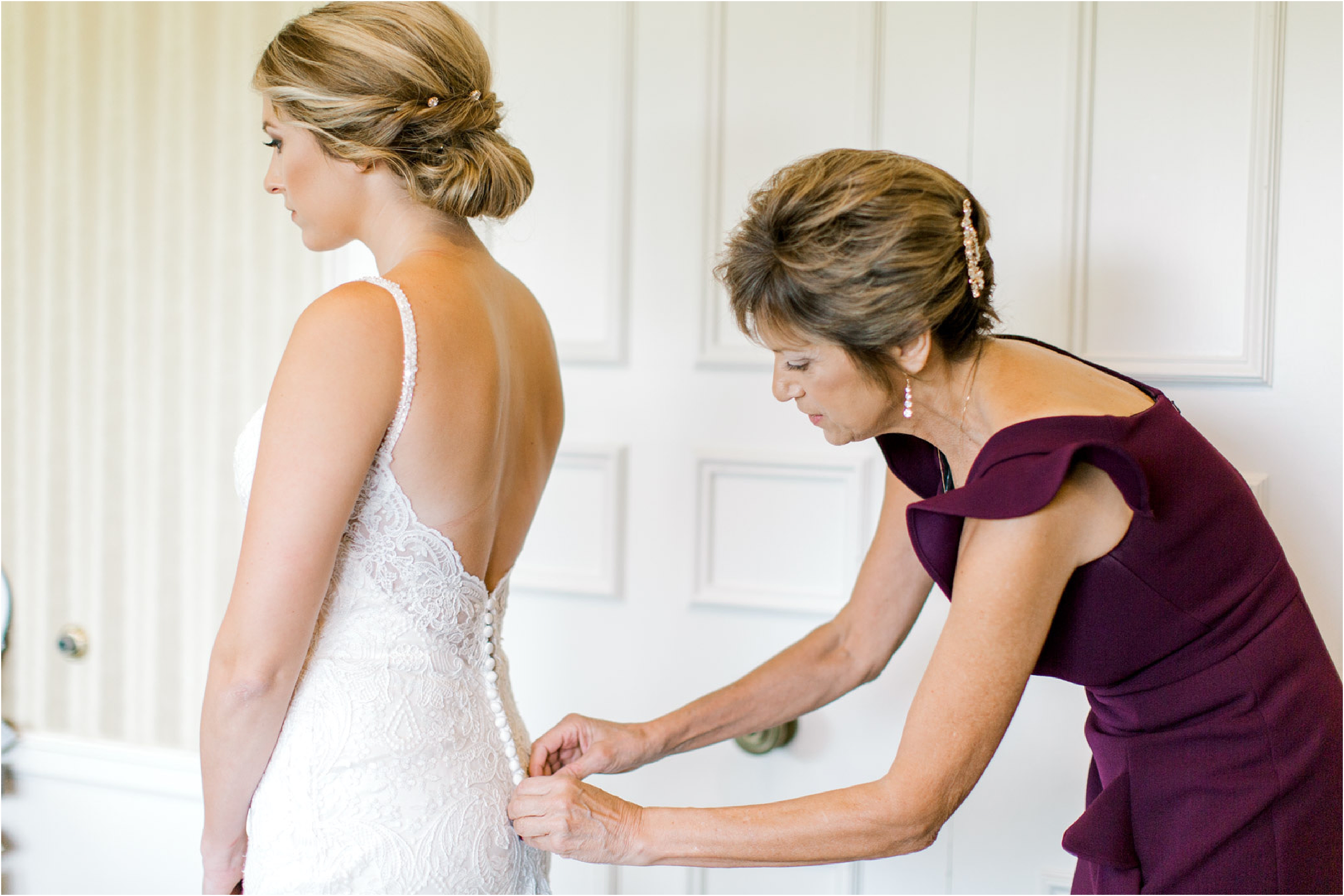 Bride putting on Morilee wedding gown 