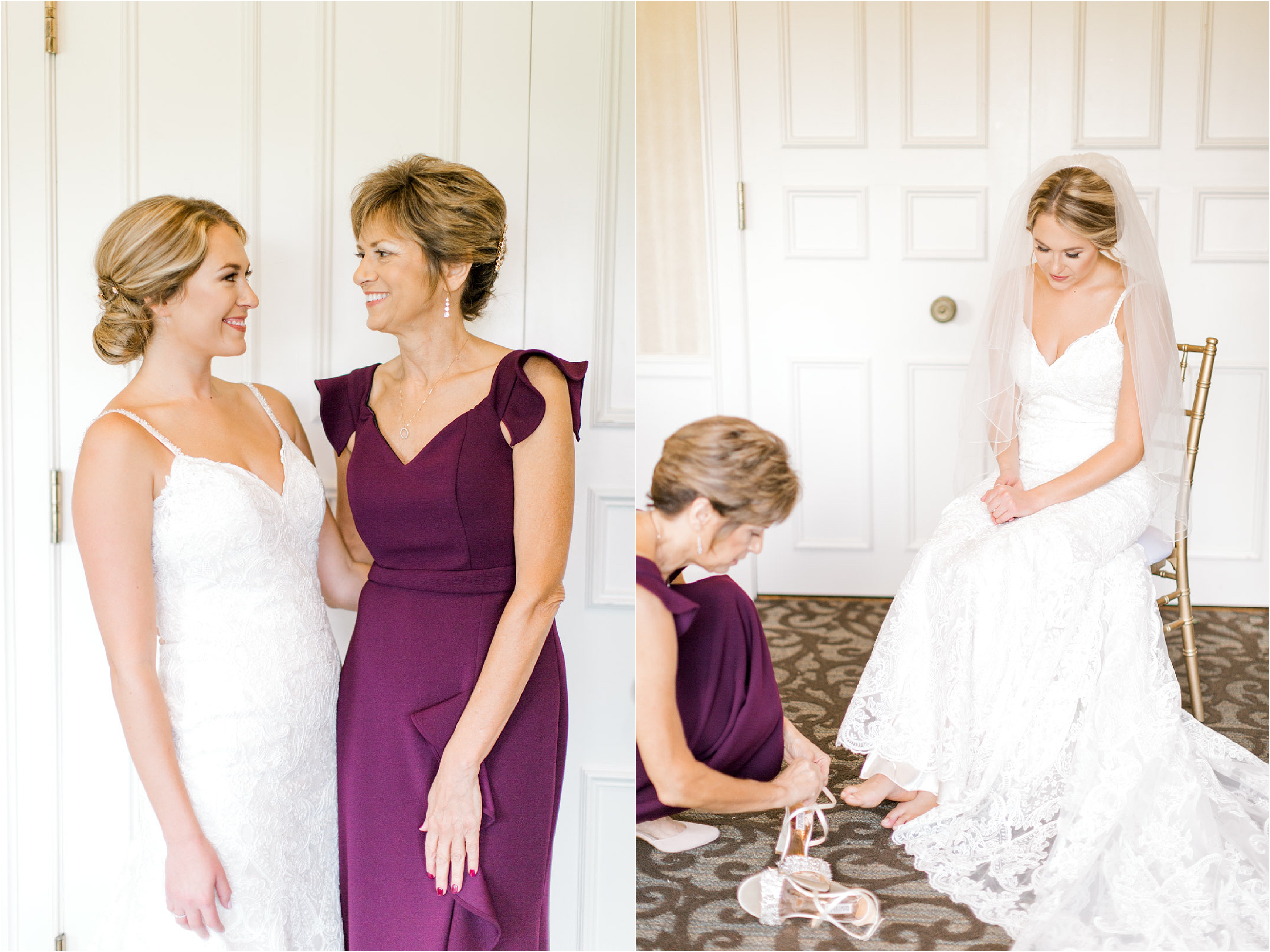 Bride putting on Morilee gown at Canton ohio wedding 