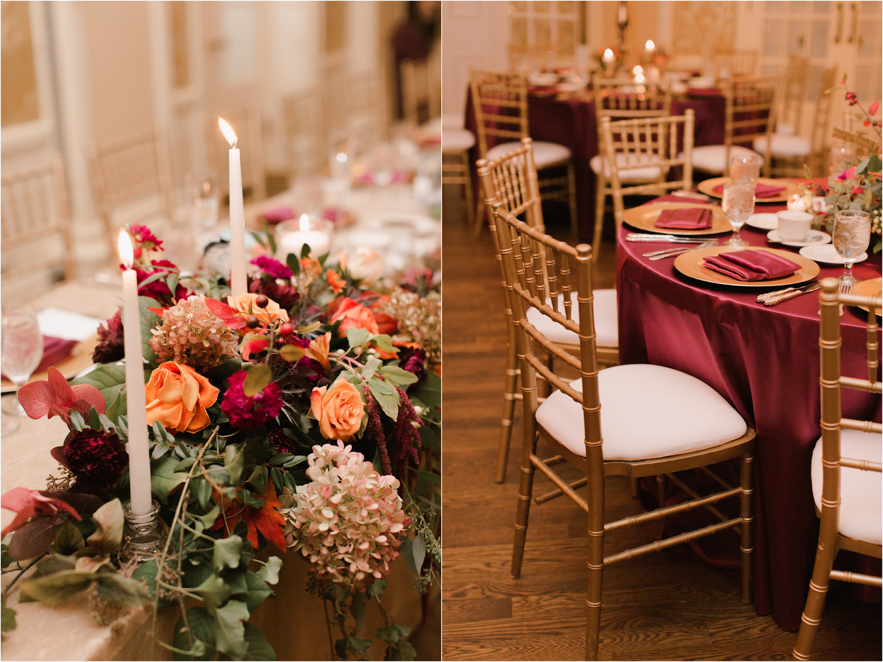 fall inspired romantic table setting at Brookside Country Club