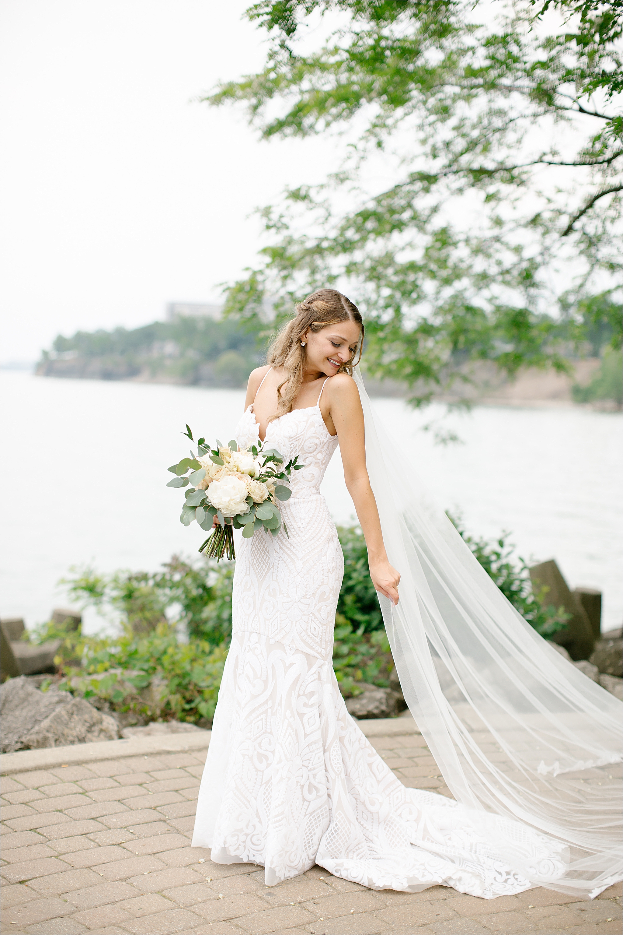 Cleveland Bride wearing sequin and blush Hayley Paige wedding dress at Lakewood Park Wedding