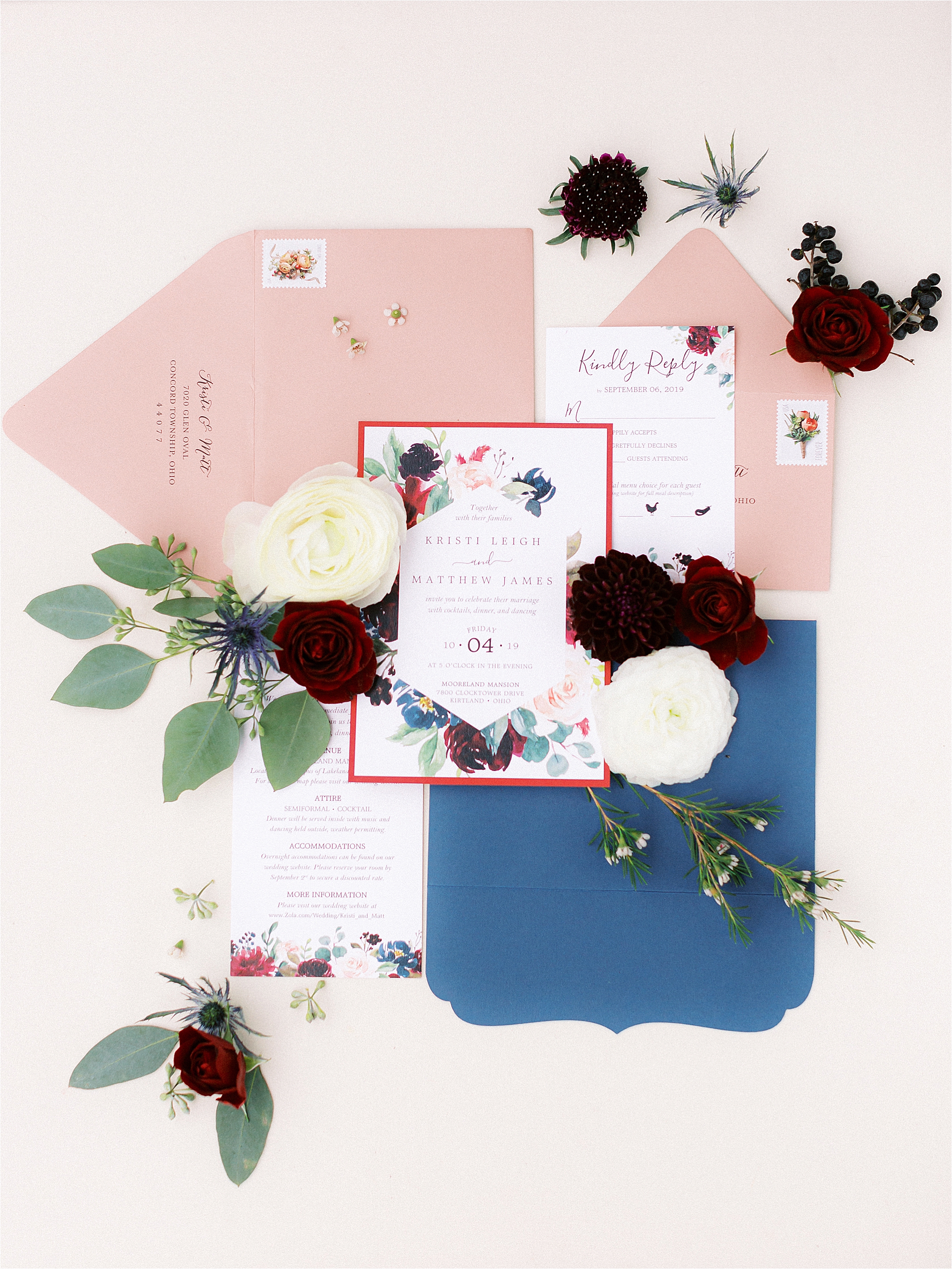 Pink and blue wedding invitations 