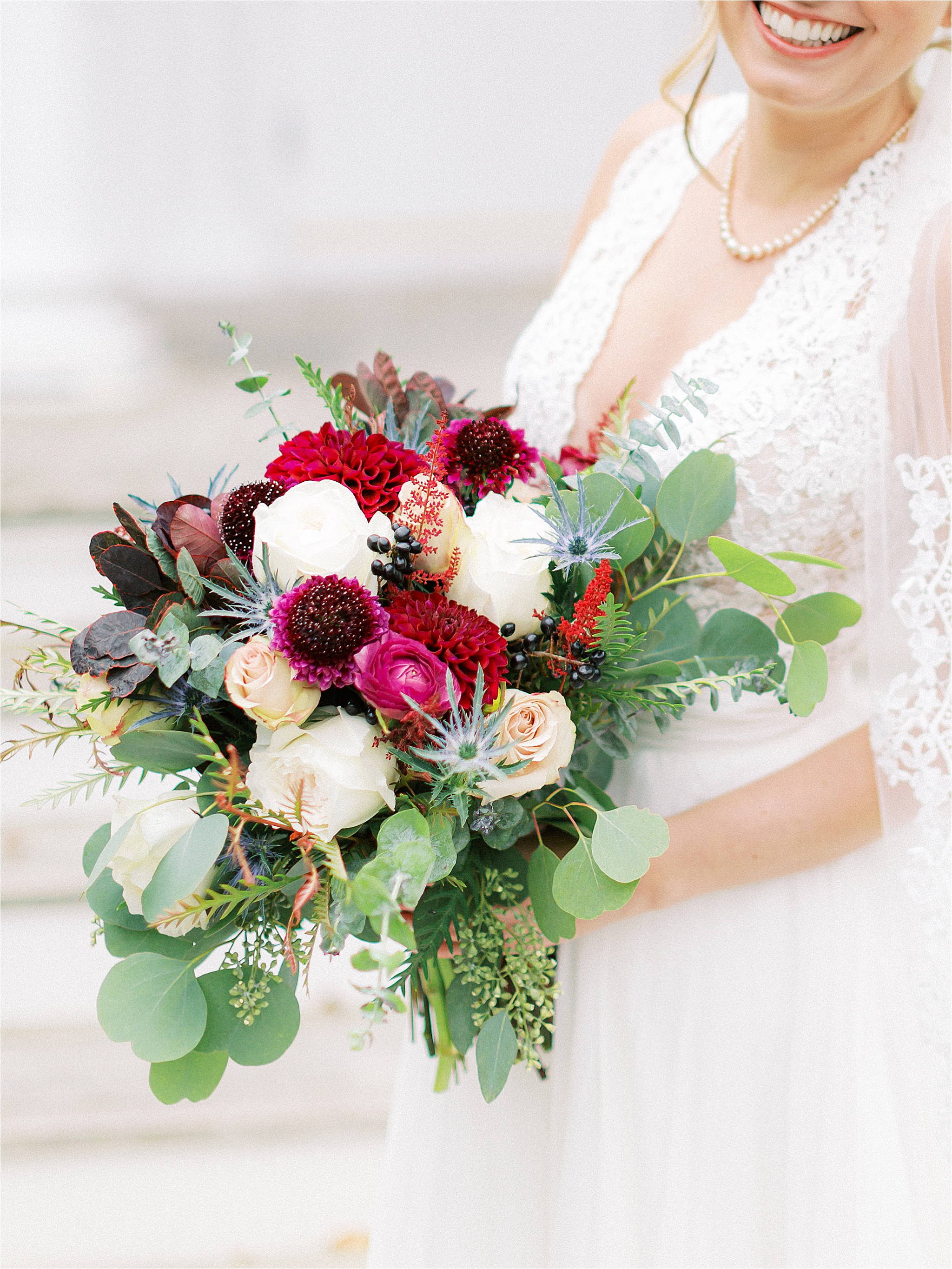 maroon and white fall wedding bridal bouquet