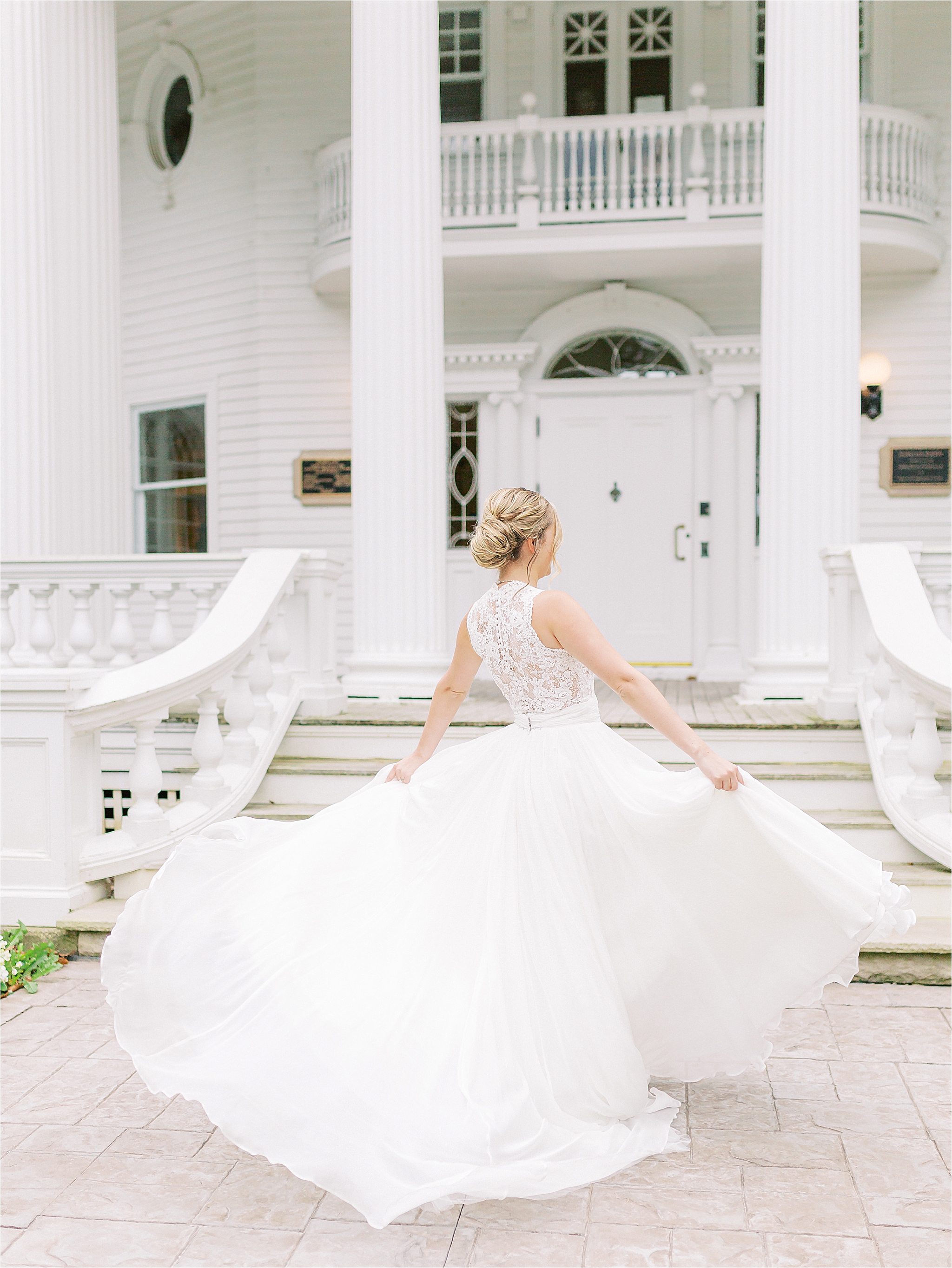 flowy wedding dress skirt separate at estate wedding at mooreland mansion