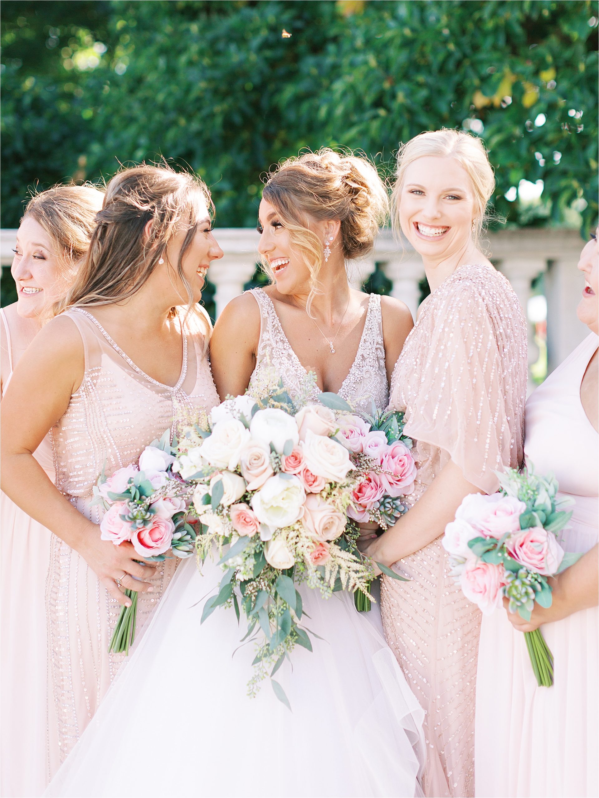 mismatched blush pink bridesmaids at cleveland museum of art 