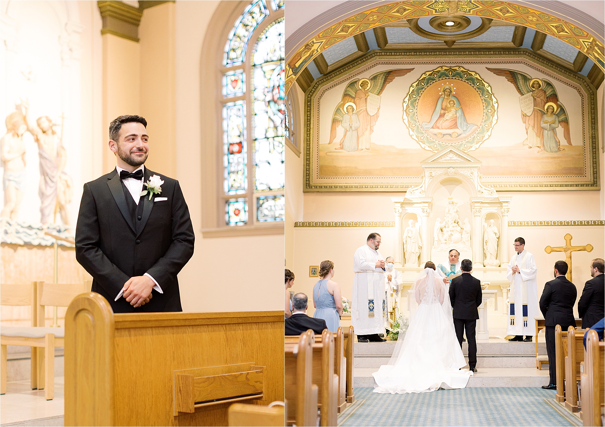Groom watches bride come down the aisle at Cleveland Wedding