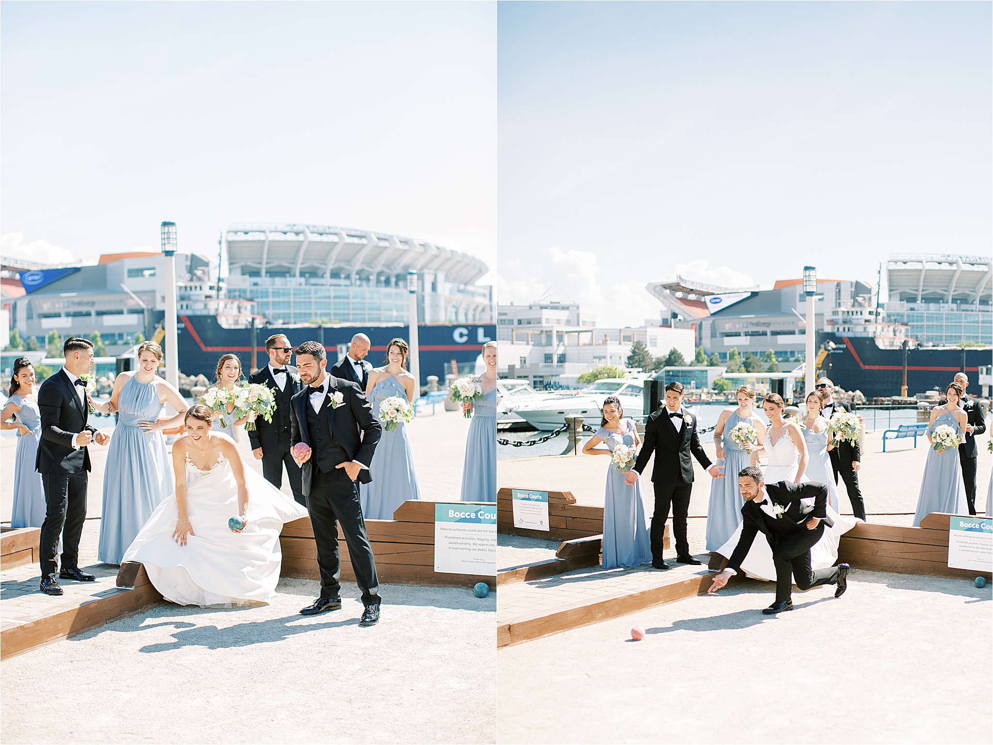 Bride and Groom play bocce at Cleveland Ohio Wedding
