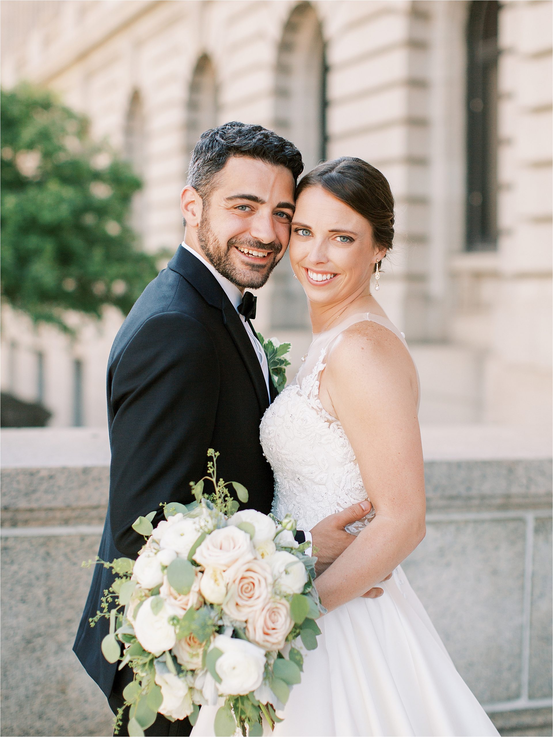 Bride and Groom in front of Old Courthouse Cleveland Wedding