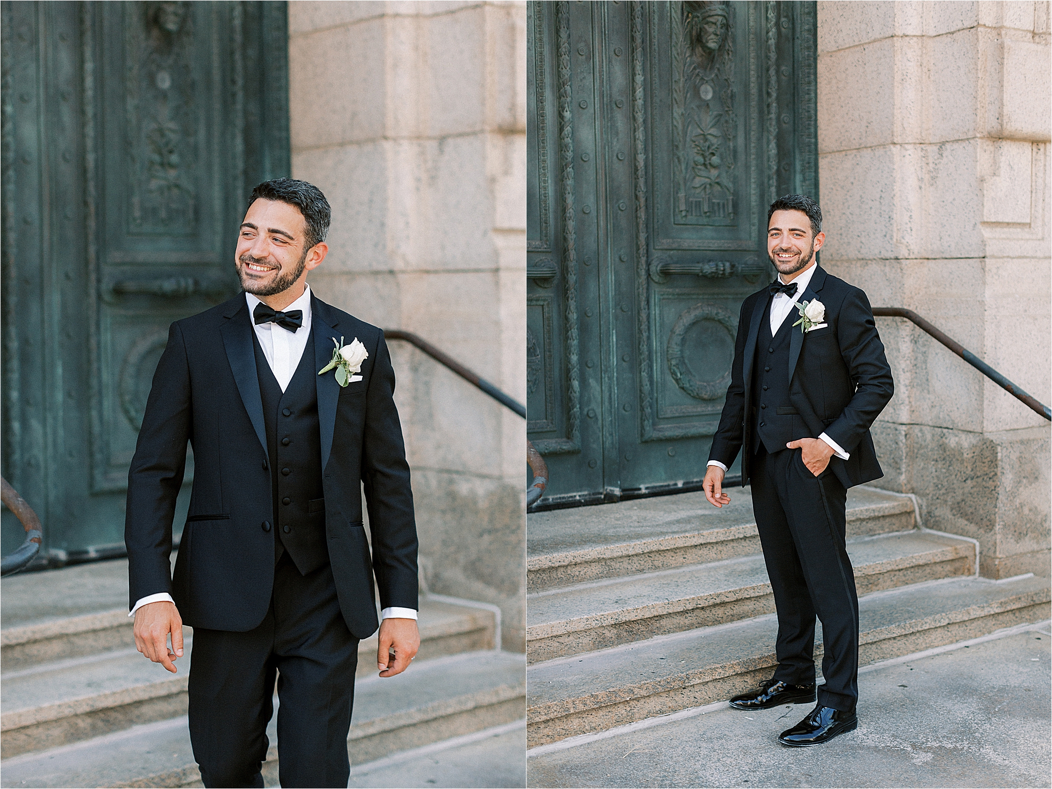 Cleveland Groom wearing black tux at Romantic Cleveland Wedding