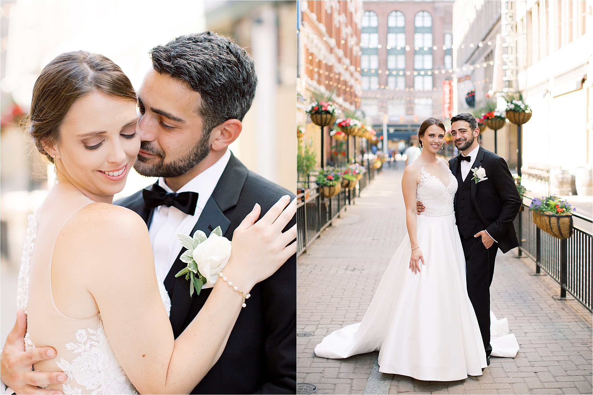 Bride and groom portrait at E 4th st. in Cleveland