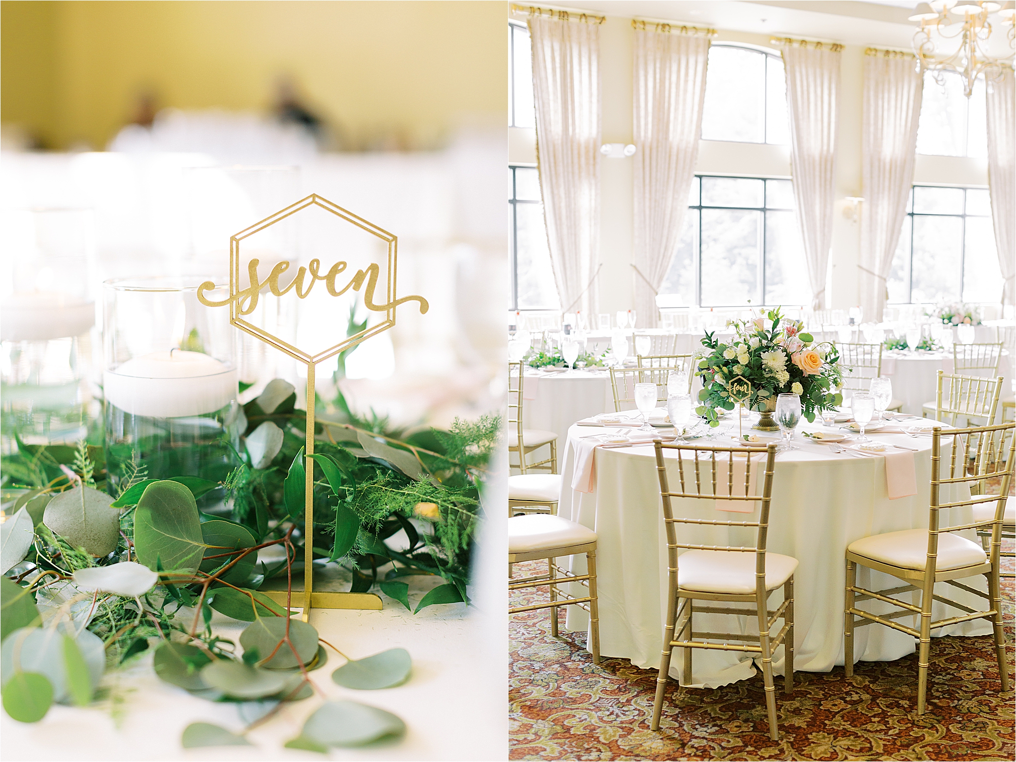 colorful centerpieces and gold accents for romantic wedding