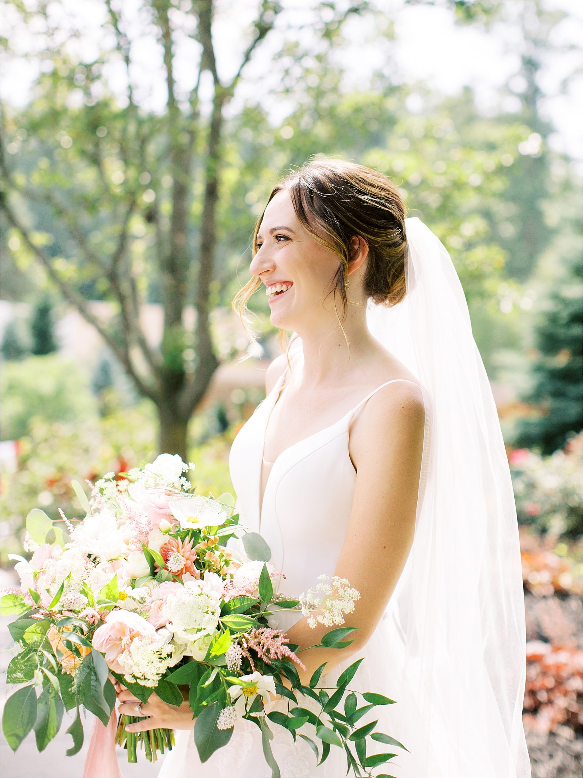Bridal portrait with colorful wedding bouquet