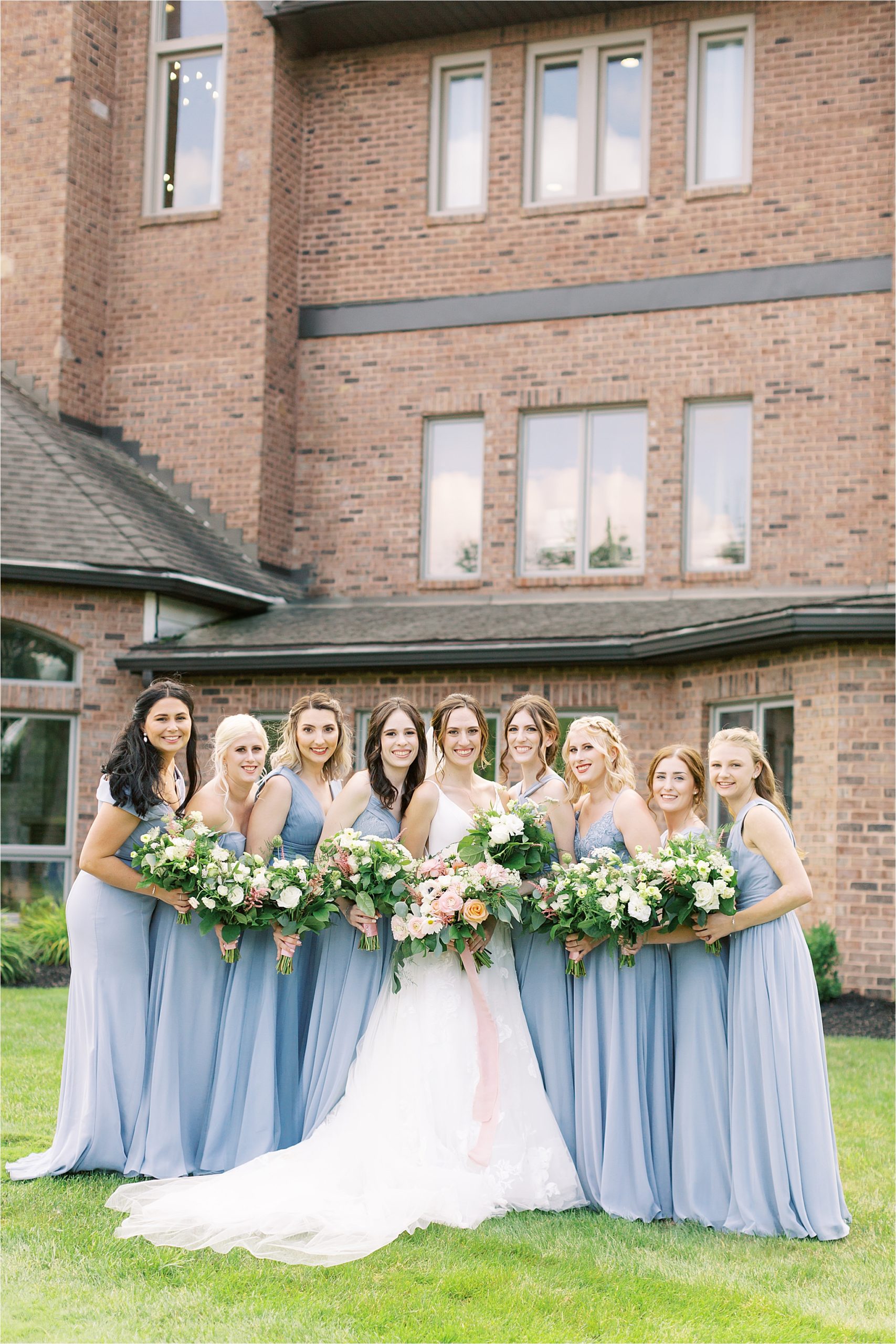 bridesmaids in dusty blue dresses by azazie portraits