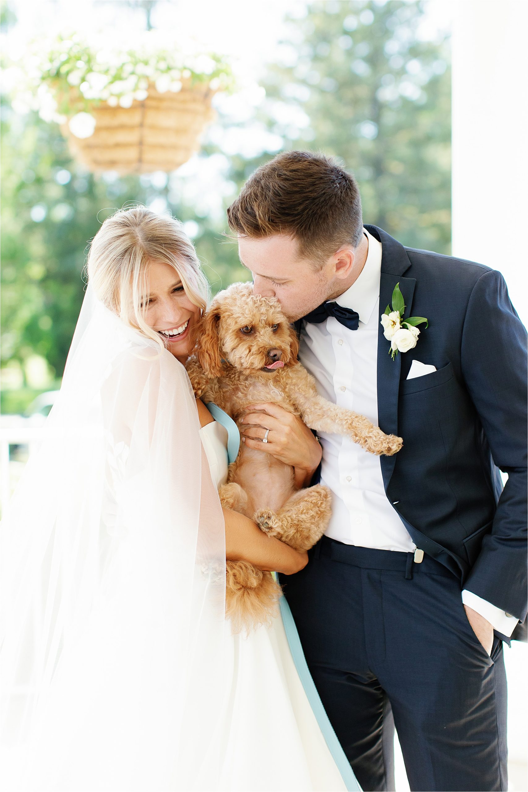 bride and groom with dog at westwood country club wedding